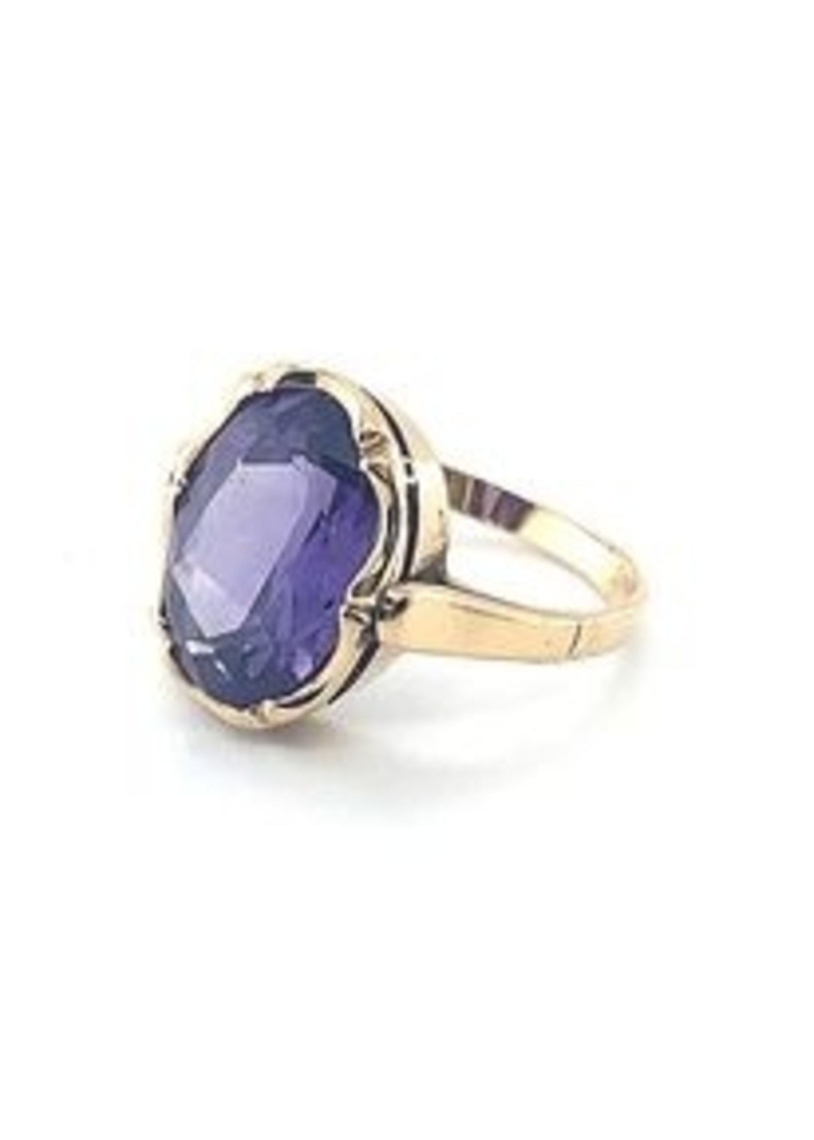 Vintage & Occasion Occasion gouden ring met blauw paarse synthtische steen