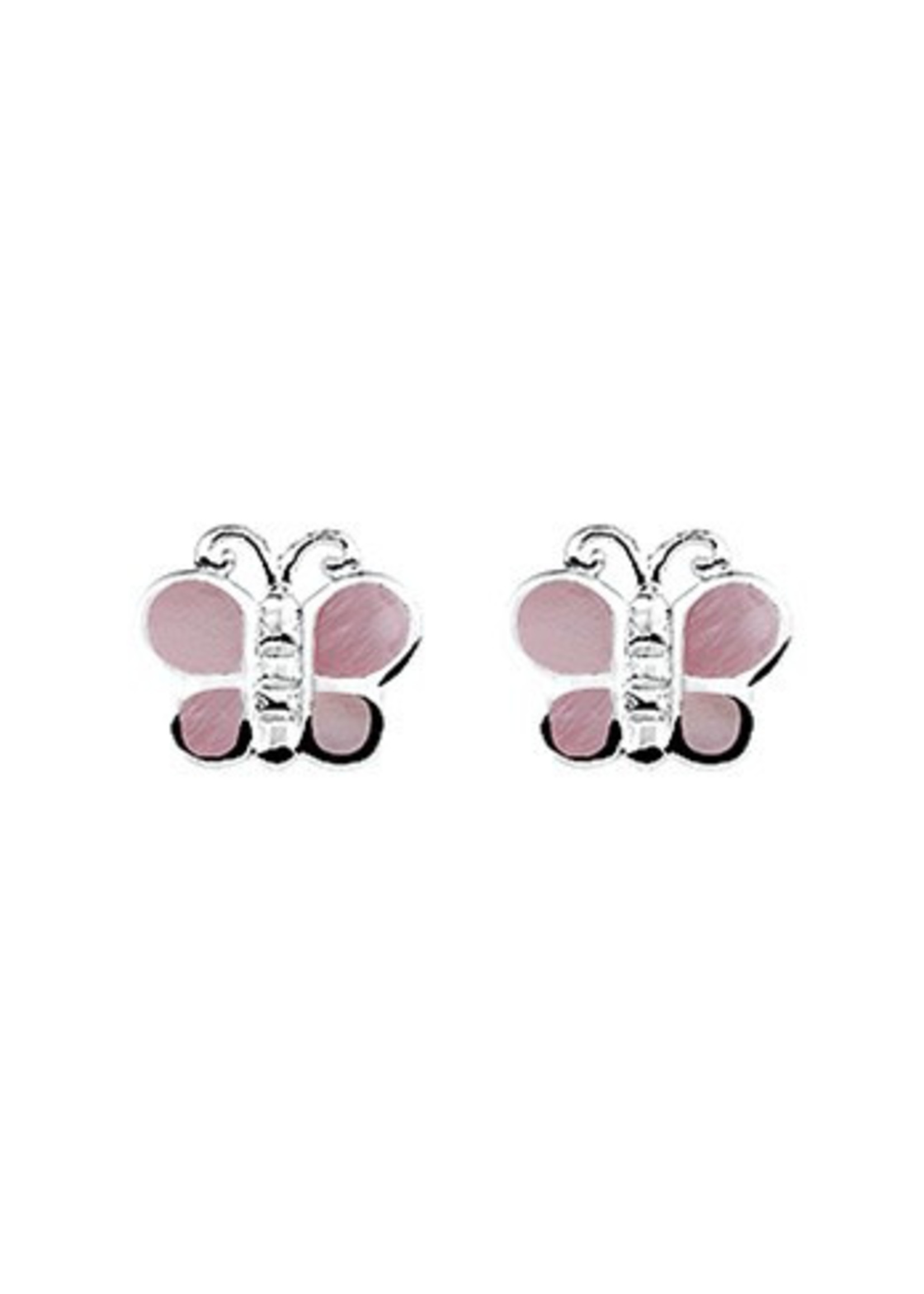 Vintage & Occasion Zilveren oorknoppen vlinder roze parelmoer