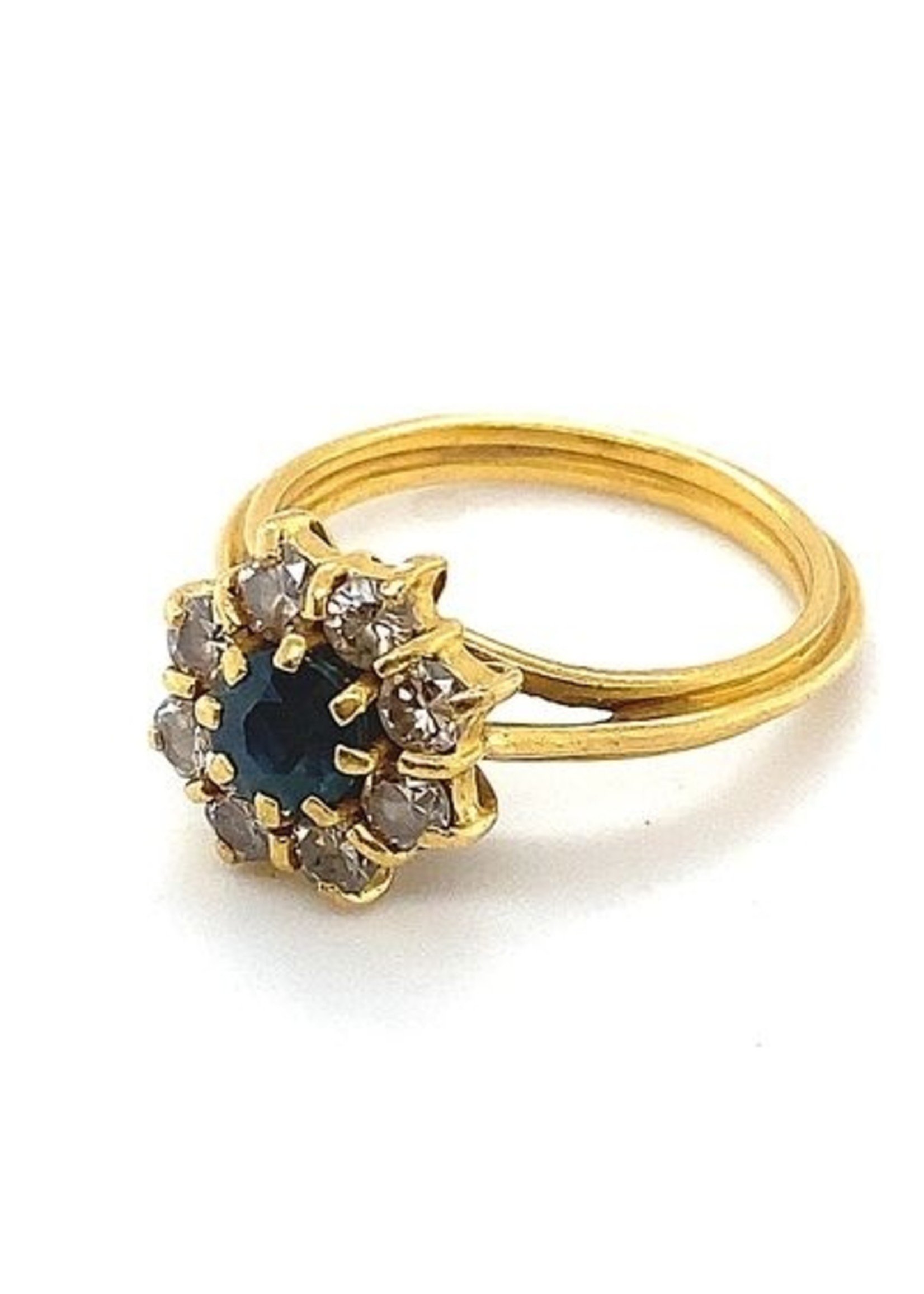 Vintage & Occasion Occasion gouden draadring met saffier en diamant 0.40ct