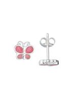 Vintage & Occasion Zilveren oorknoppen vlinder roze glitter