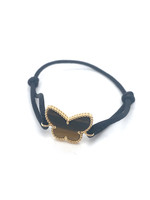 Vintage & Occasion Armband satijn zwart met tijgeroog vlinder en goud