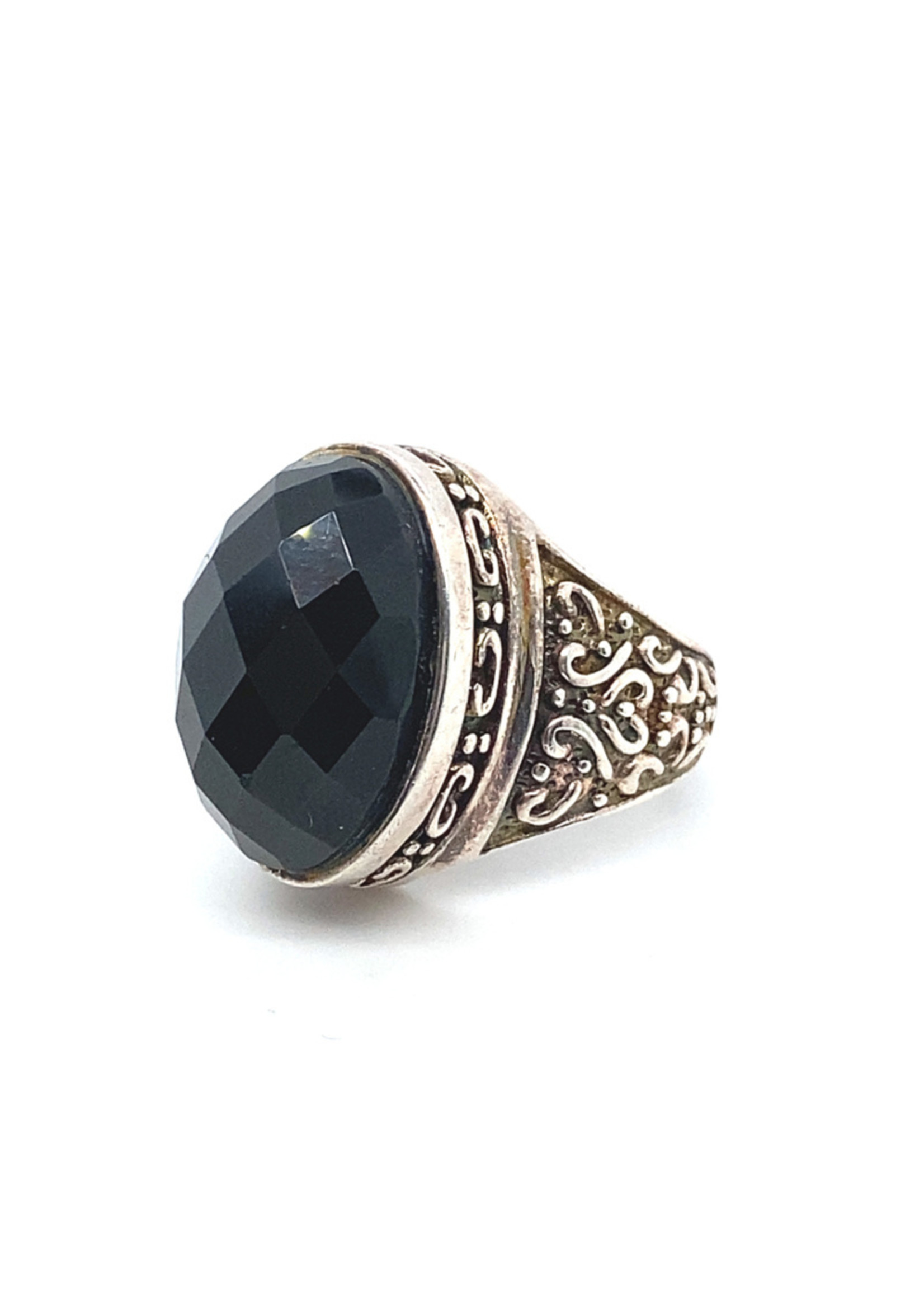 Vintage & Occasion Occasion zilveren geoxideerde ring met zwarte spinel