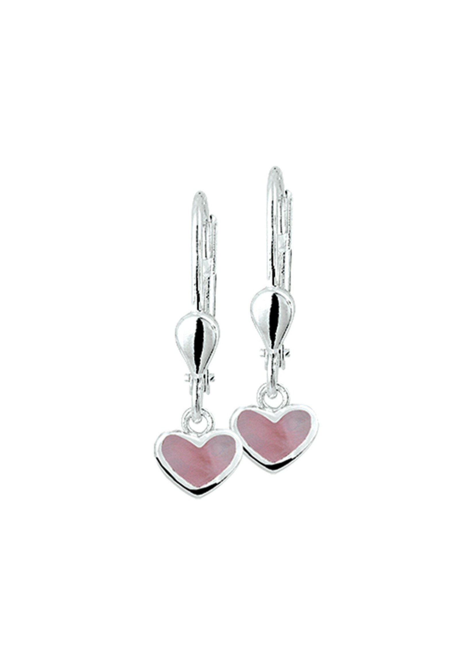 Cataleya jewels Zilveren kinder oorhangers met een roze parelmoer hartje