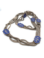 Vintage & Occasion Occasion zilveren collier met blauwe emaille ornamenten