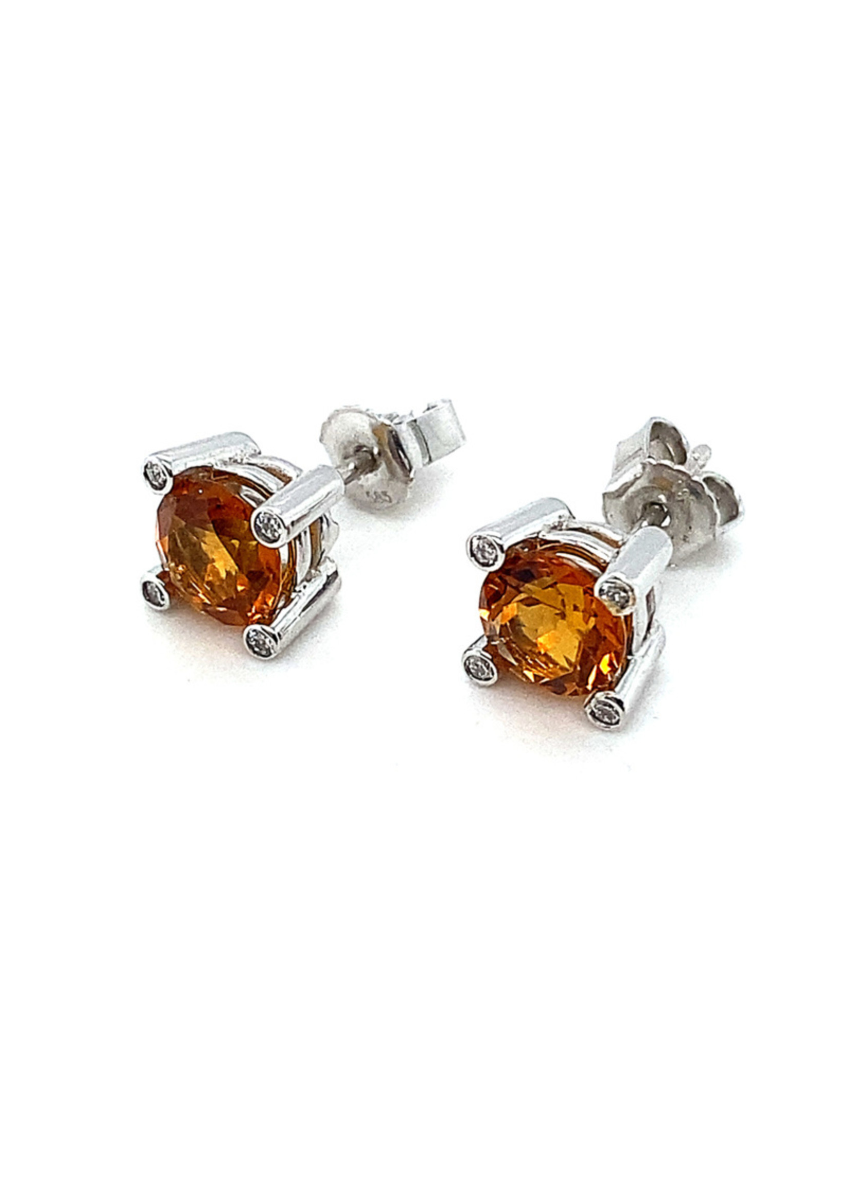 Vintage & Occasion Occasion witgouden oorknoppen van Bron met citrien en diamant 0.10ct