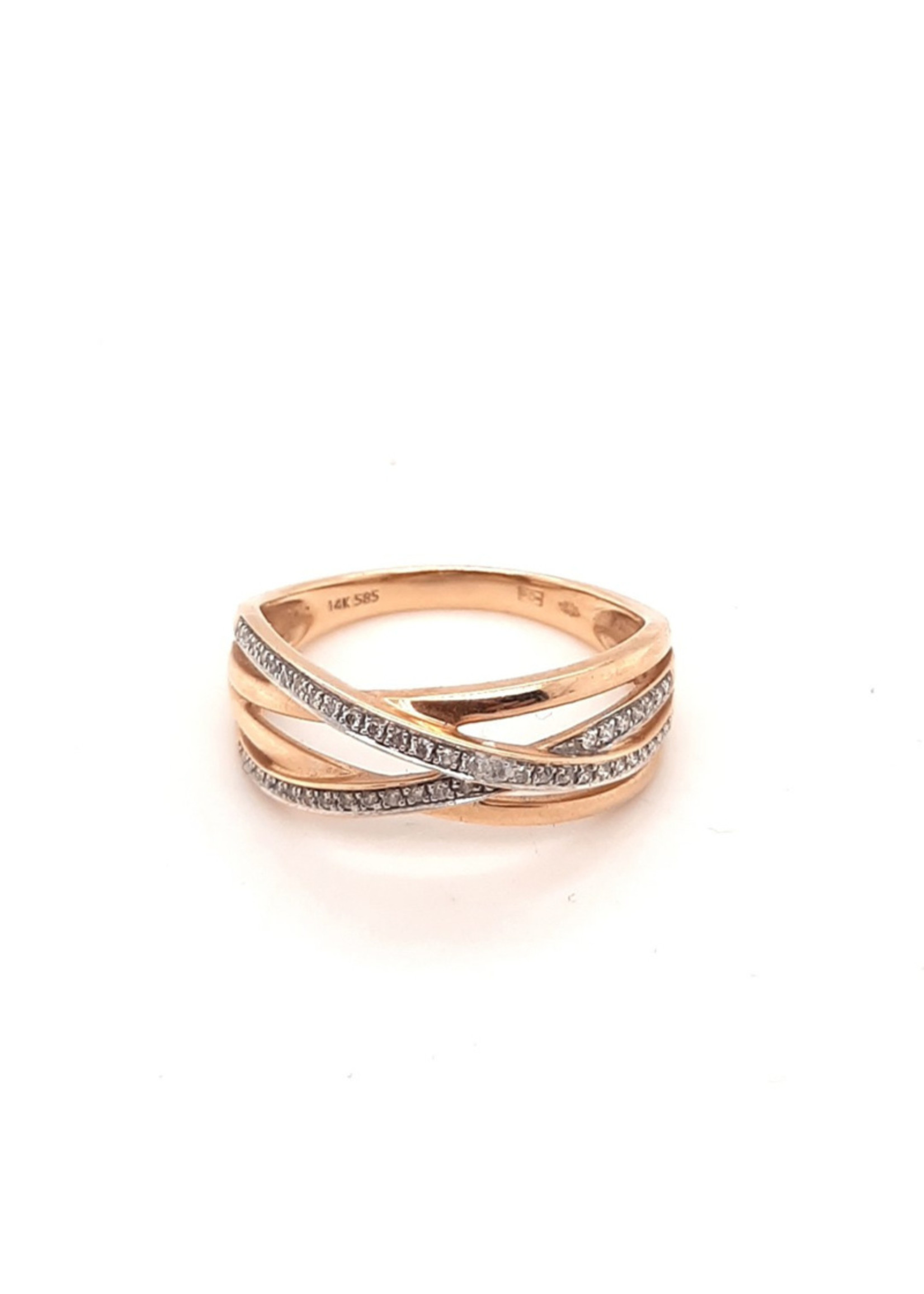 Vintage & Occasion Occasion gouden fantasie ring met diamantjes