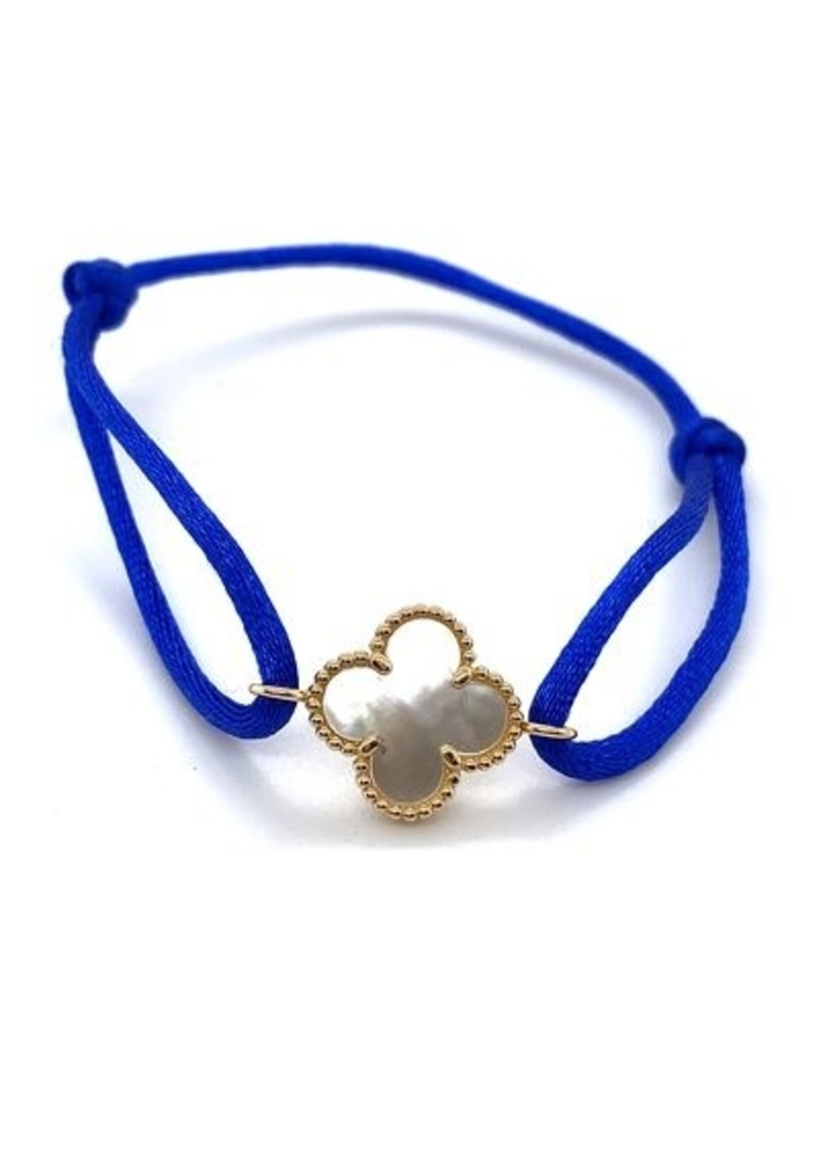 Cataleya jewels Armband satijn kobalt blauw met parelmoer klaver en goud