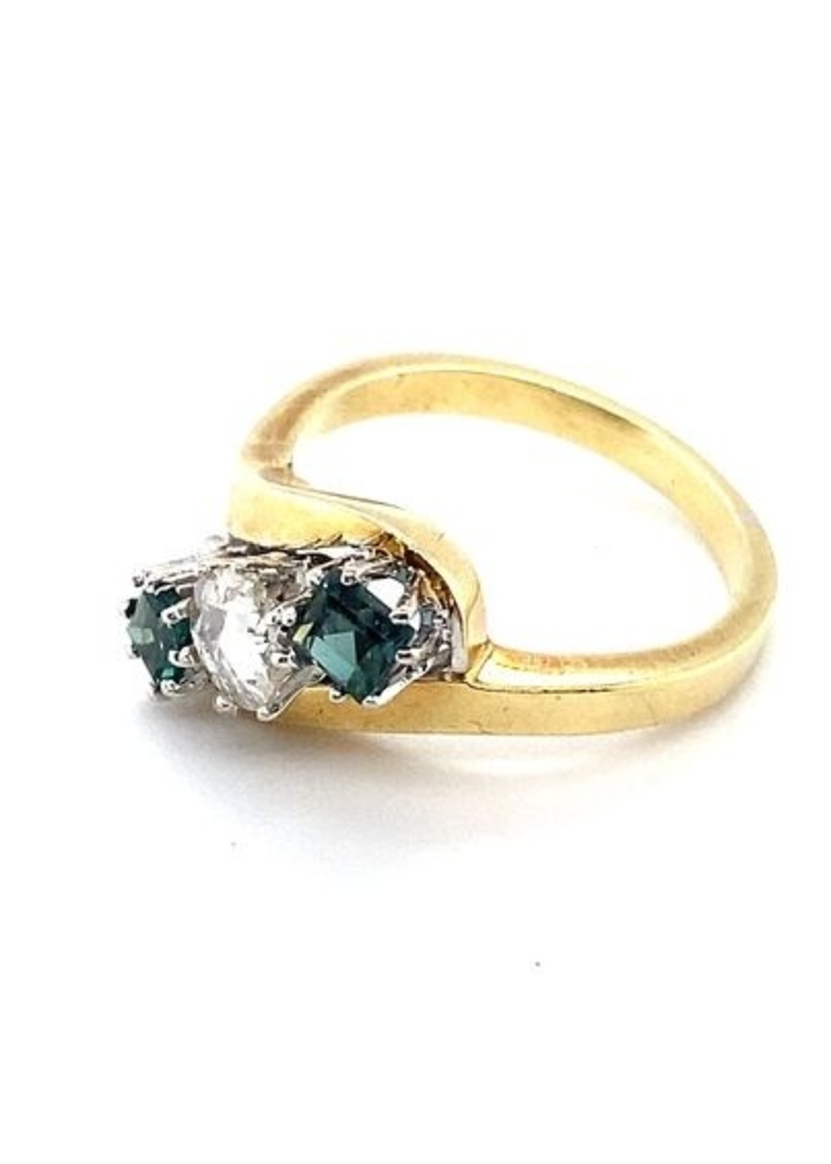 Vintage & Occasion Occasion gouden ring met roosdiamant en toermalijn