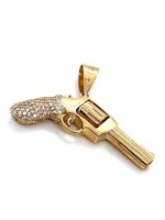 Vintage & Occasion Occasion  14k gouden hanger revolver met bewegende kolf Vintage & Occasion Occasion  14k gouden hanger revolver met bewegende kolf