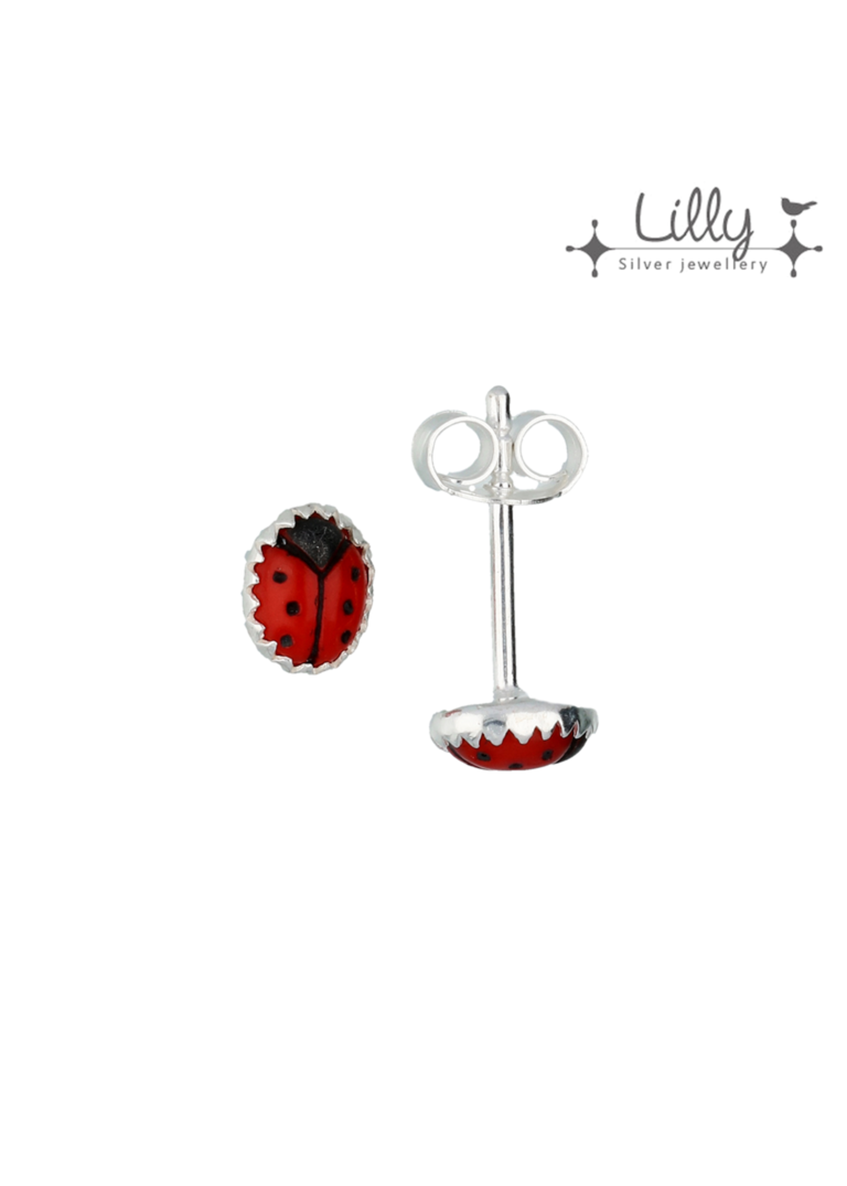 Lilly kindersieraden Lilly zilveren oorknoppen 'ladybird - lieveheersbeestje'