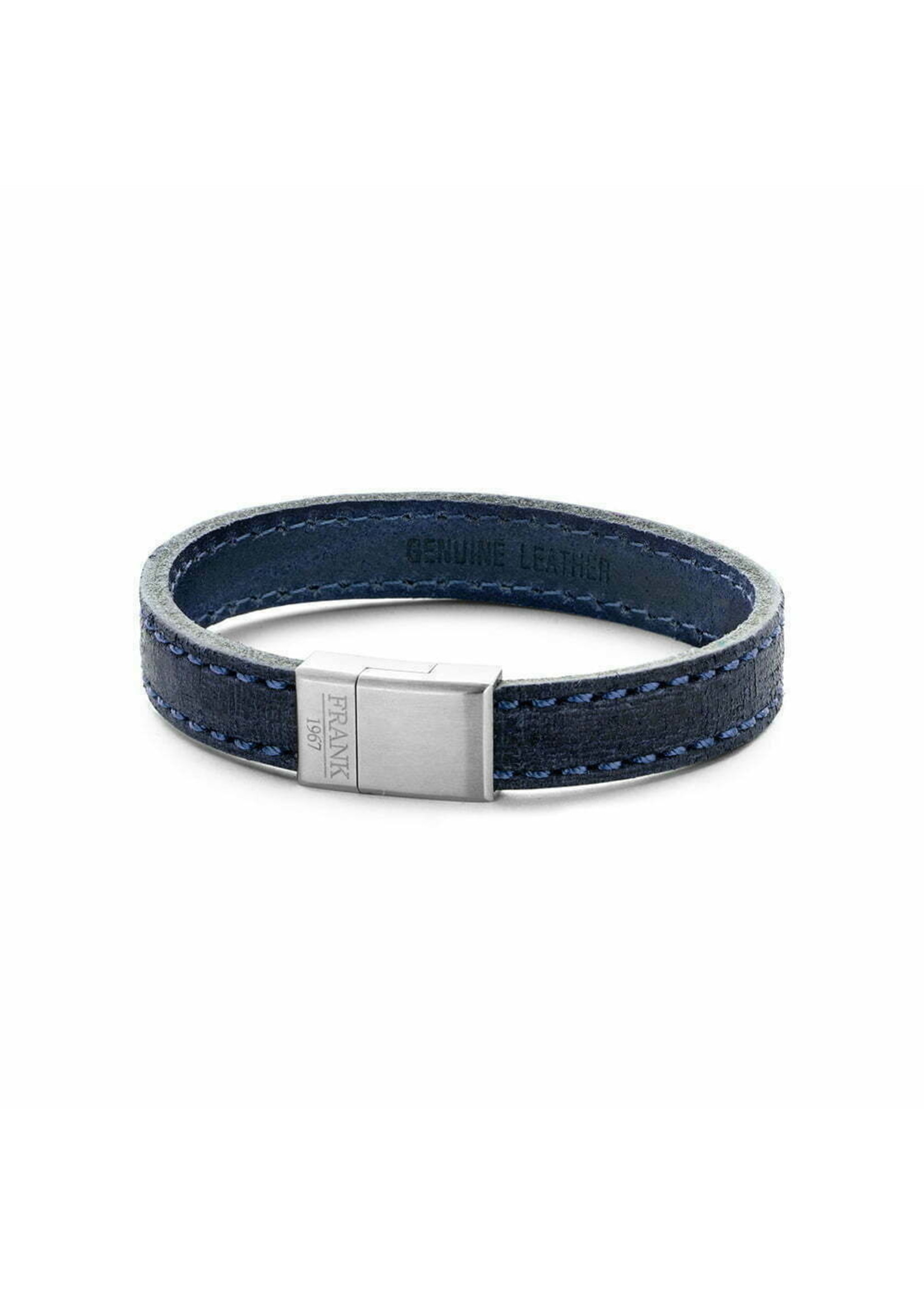 Vintage & Occasion Blue Stitched Leather Bracelet