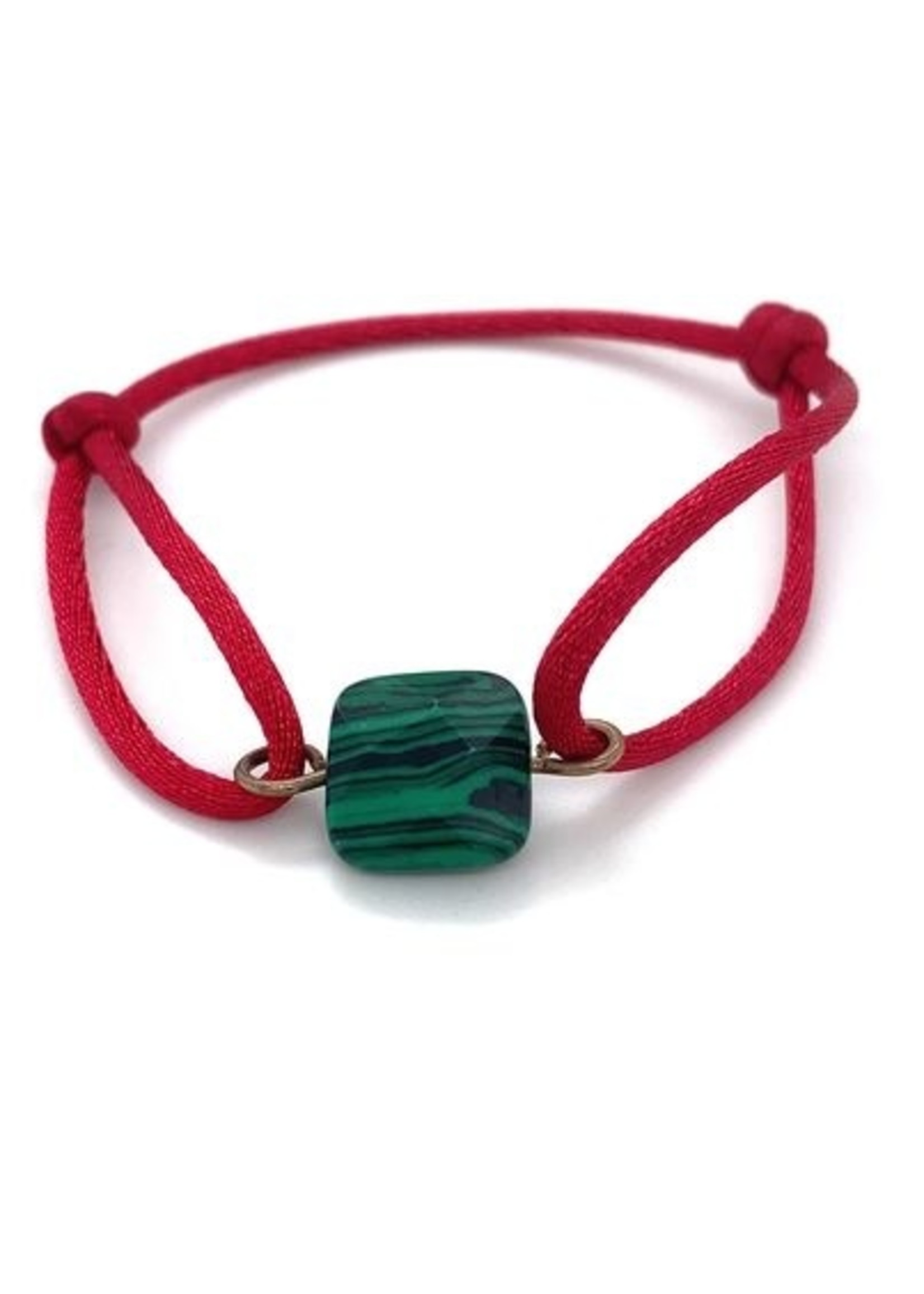 Cataleya jewels Armband satijn rood met malachiet klaver