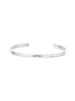 Vintage & Occasion KEY MOMENTS 8KM-B00427 STALEN OPEN BANGLE MET TEKST LOVE YOU ZIRKONIA ÉÉN MAAT ZILVERKLEURIG