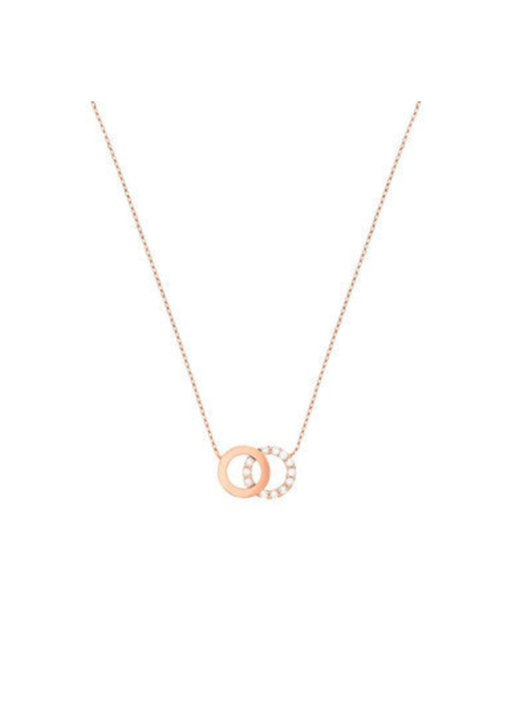 Vintage & Occasion Roségouden collier met 2 rondjes in elkaar met zirkonia