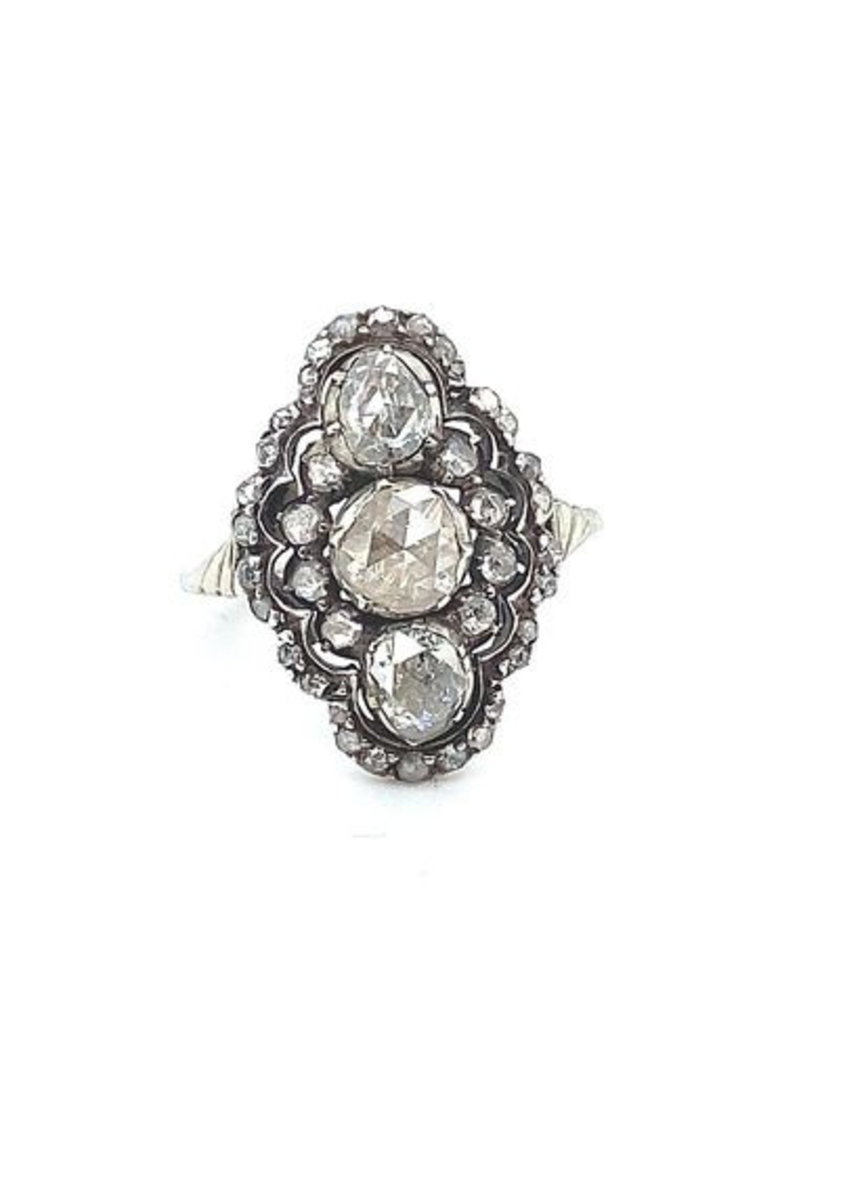 Vintage & Occasion Occasion witgouden ring met 3 roosdiamanten in nieuwstaat