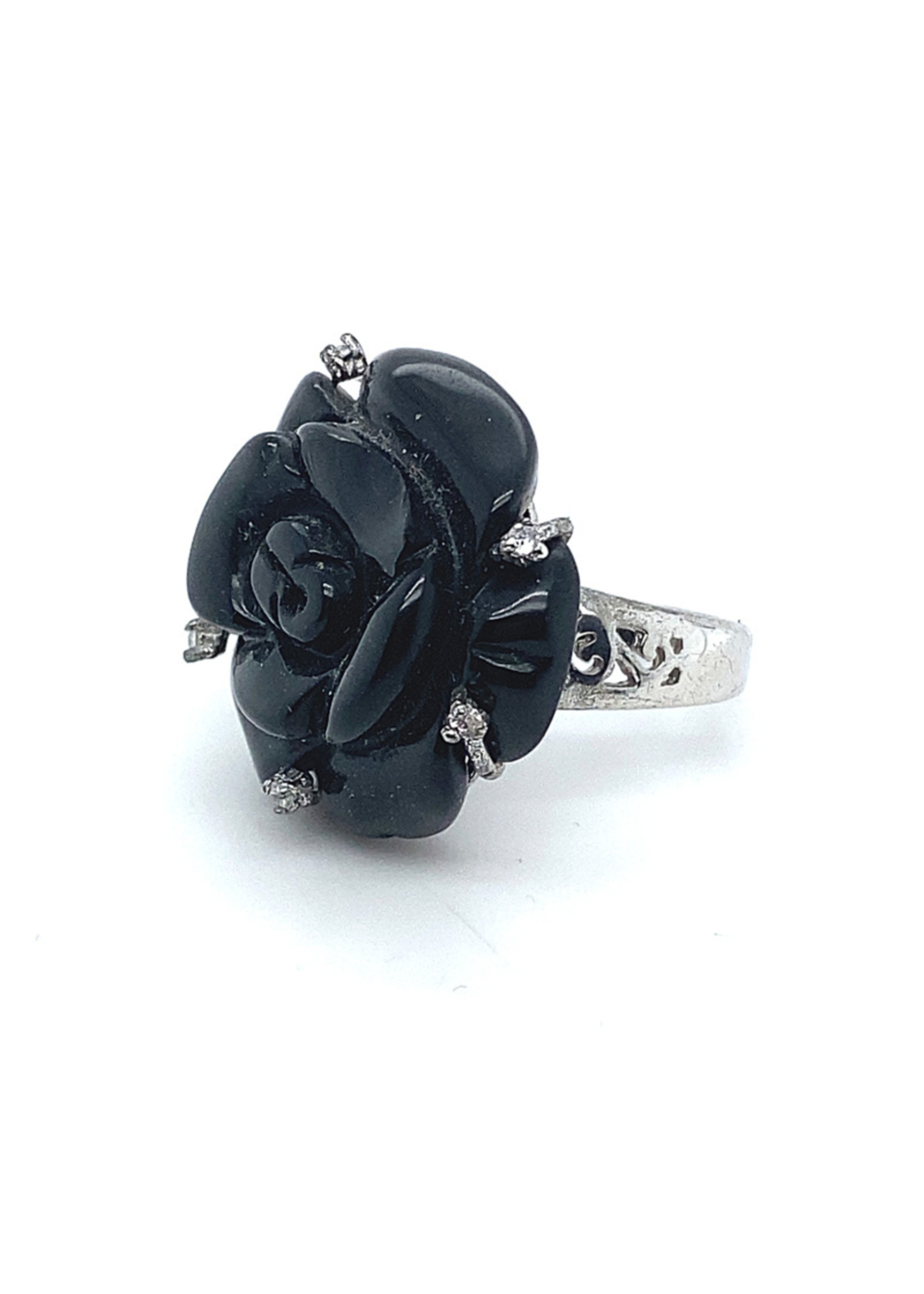 Vintage & Occasion Occasion ring met zwarte onyx edelstenen roos