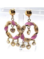 Vintage & Occasion Geelgouden 14k wokkel oorhangers met roze emaille