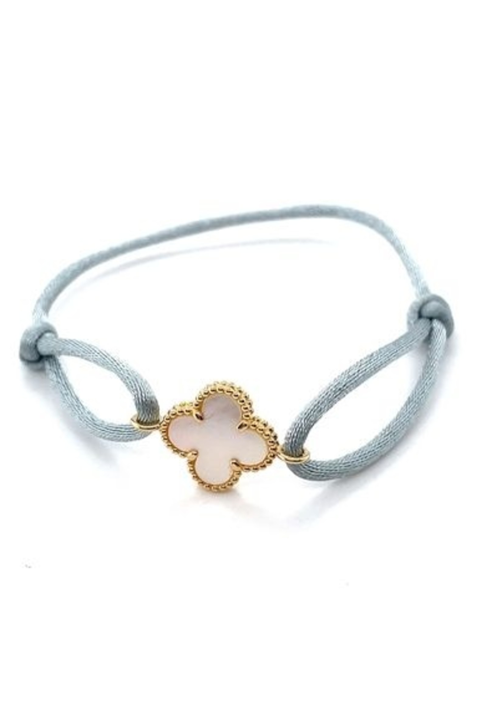 Cataleya jewels Armband satijn grijs met parelmoer klaver en goud