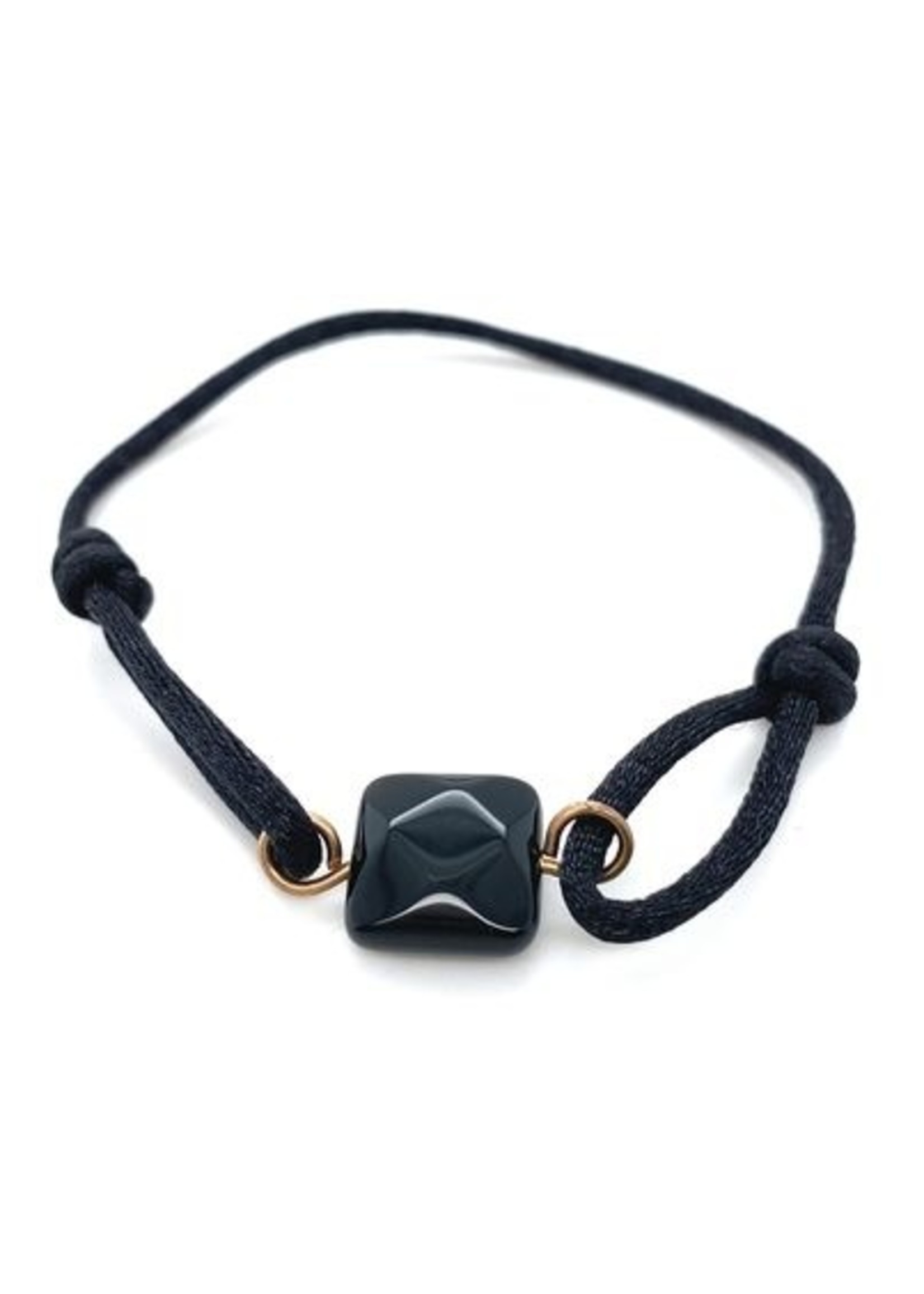 Cataleya jewels Cataleya jewels Armband satijn zwart met onyx kraal