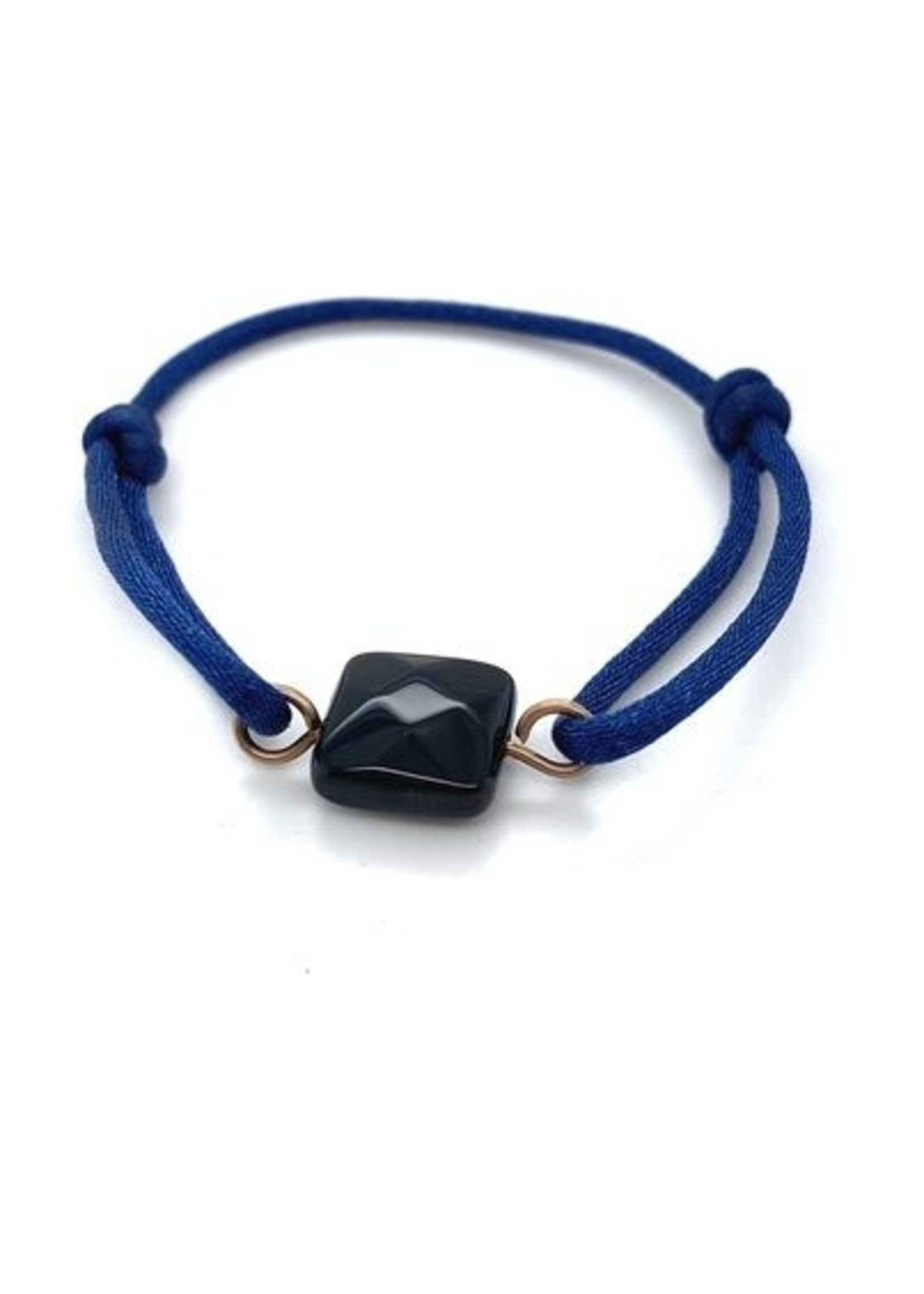 Cataleya jewels Cataleya jewels Armband satijn blauw met onyx kraal