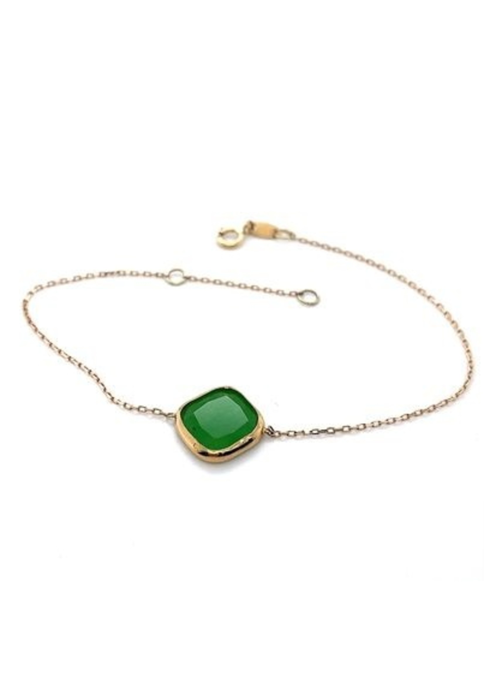 Cataleya jewels Geelgouden fijne armband met smaragd bedel
