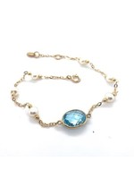 Cataleya jewels Geelgouden fijne armband met topaas bedel en parels - 19 cm