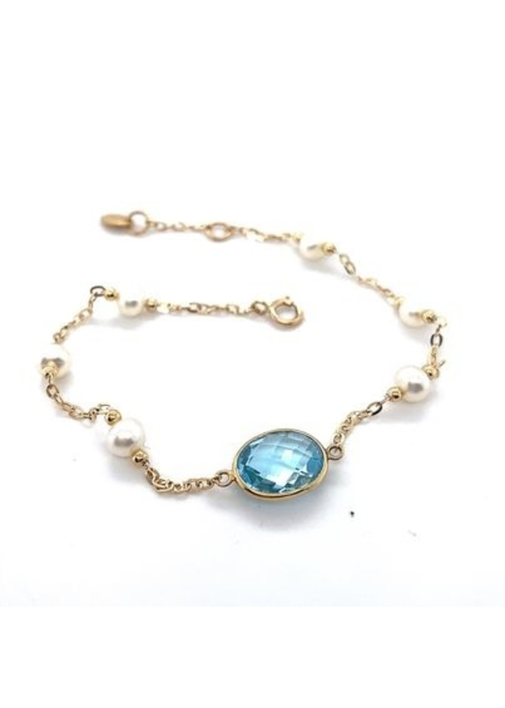 Cataleya jewels Geelgouden fijne armband met topaas bedel en parels