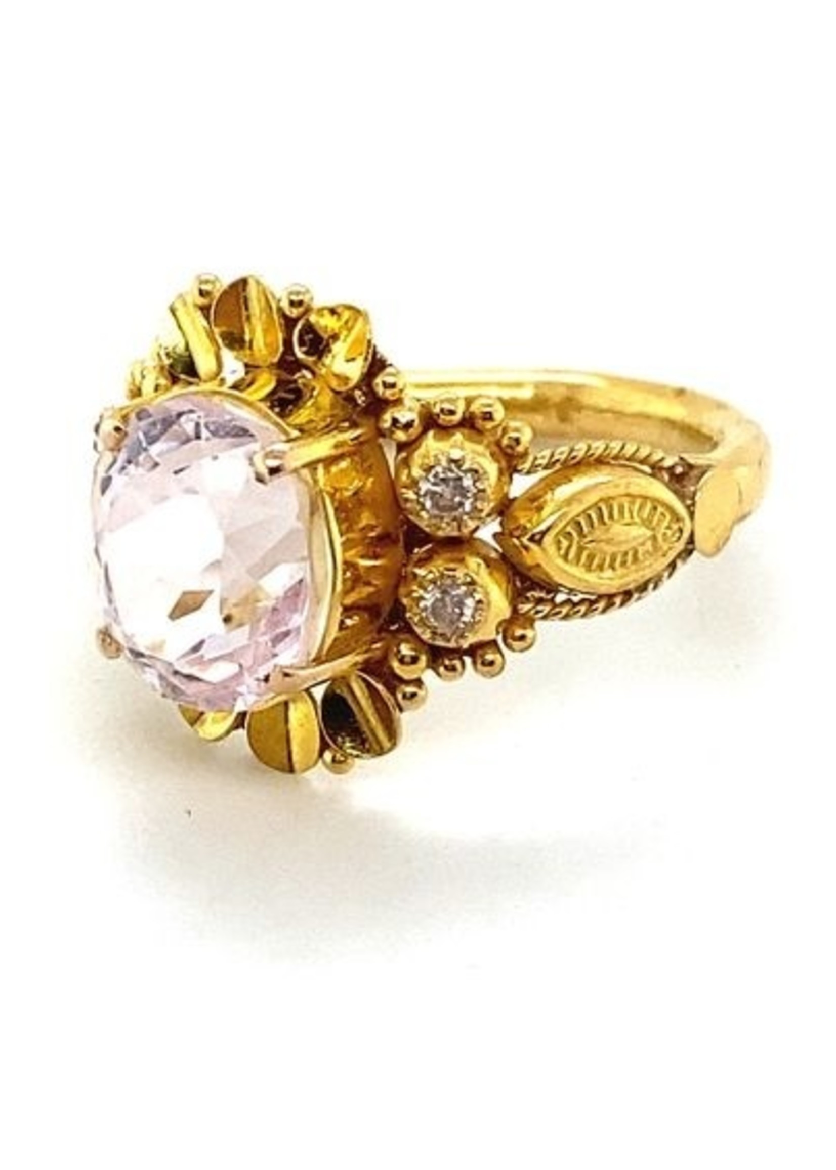 Vintage & Occasion Occasion 18k gouden ring met morganiet en diamant