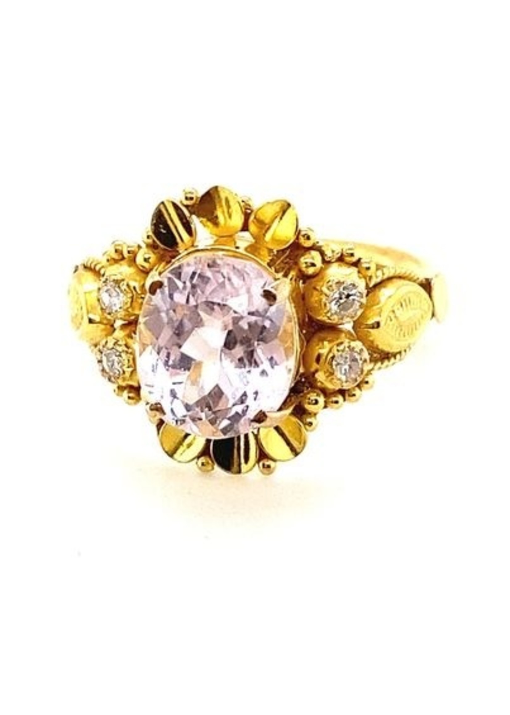 Vintage & Occasion Occasion 18k gouden ring met morganiet en diamant