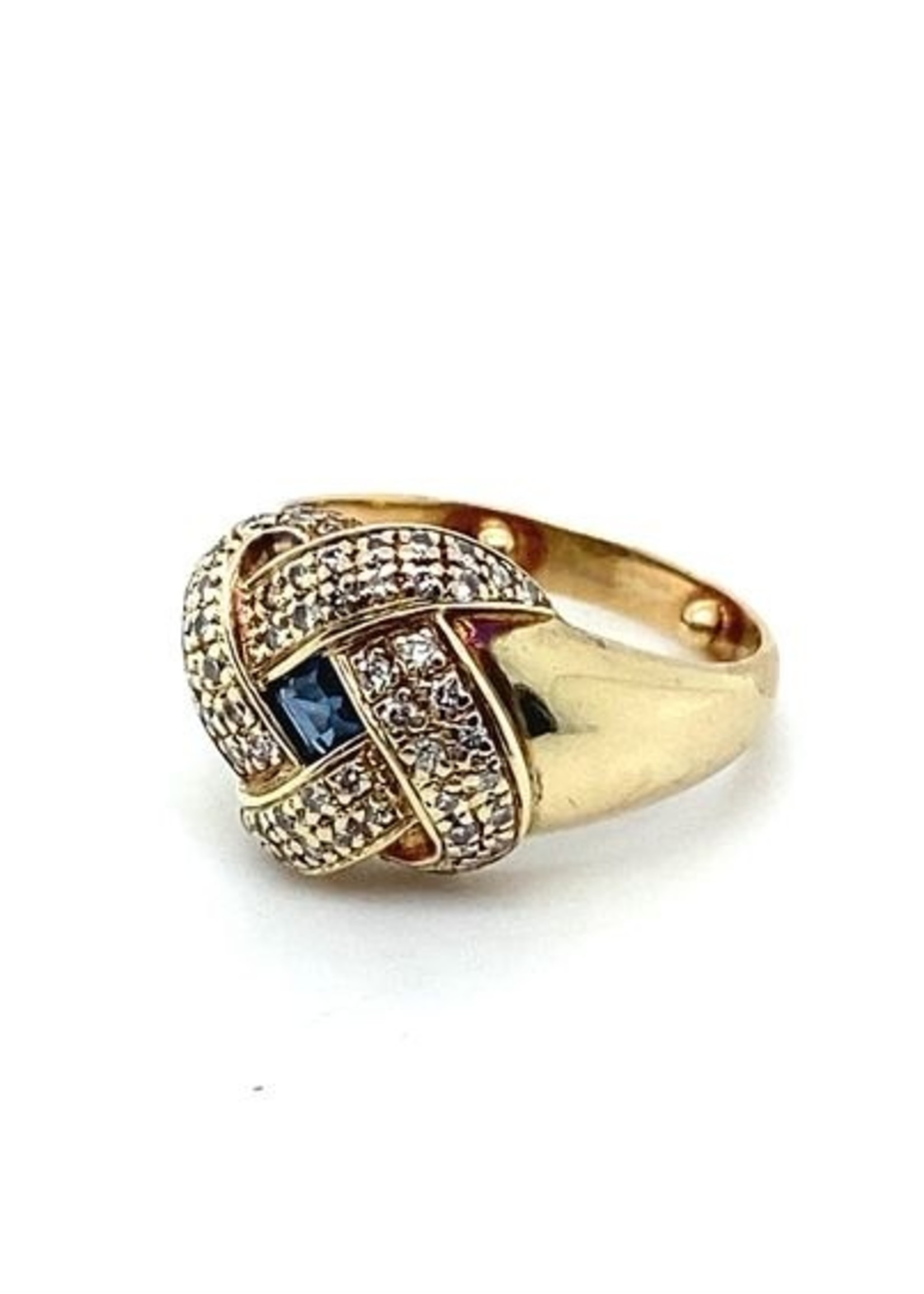 Vintage & Occasion Occasion gouden gekruiste ring met saffier en diamant