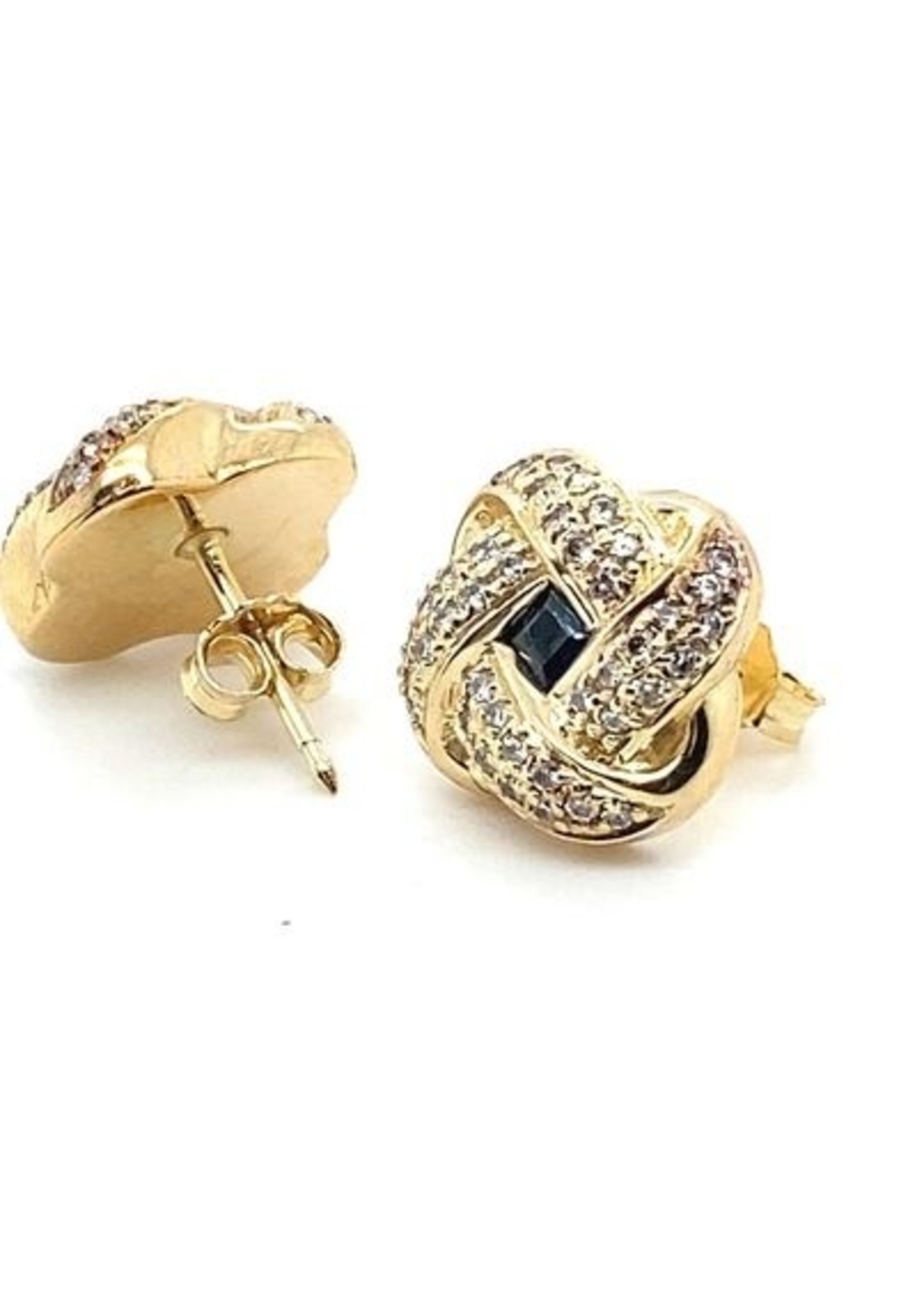 Vintage & Occasion Occasion gouden gekruiste oorknoppen met saffier en diamant
