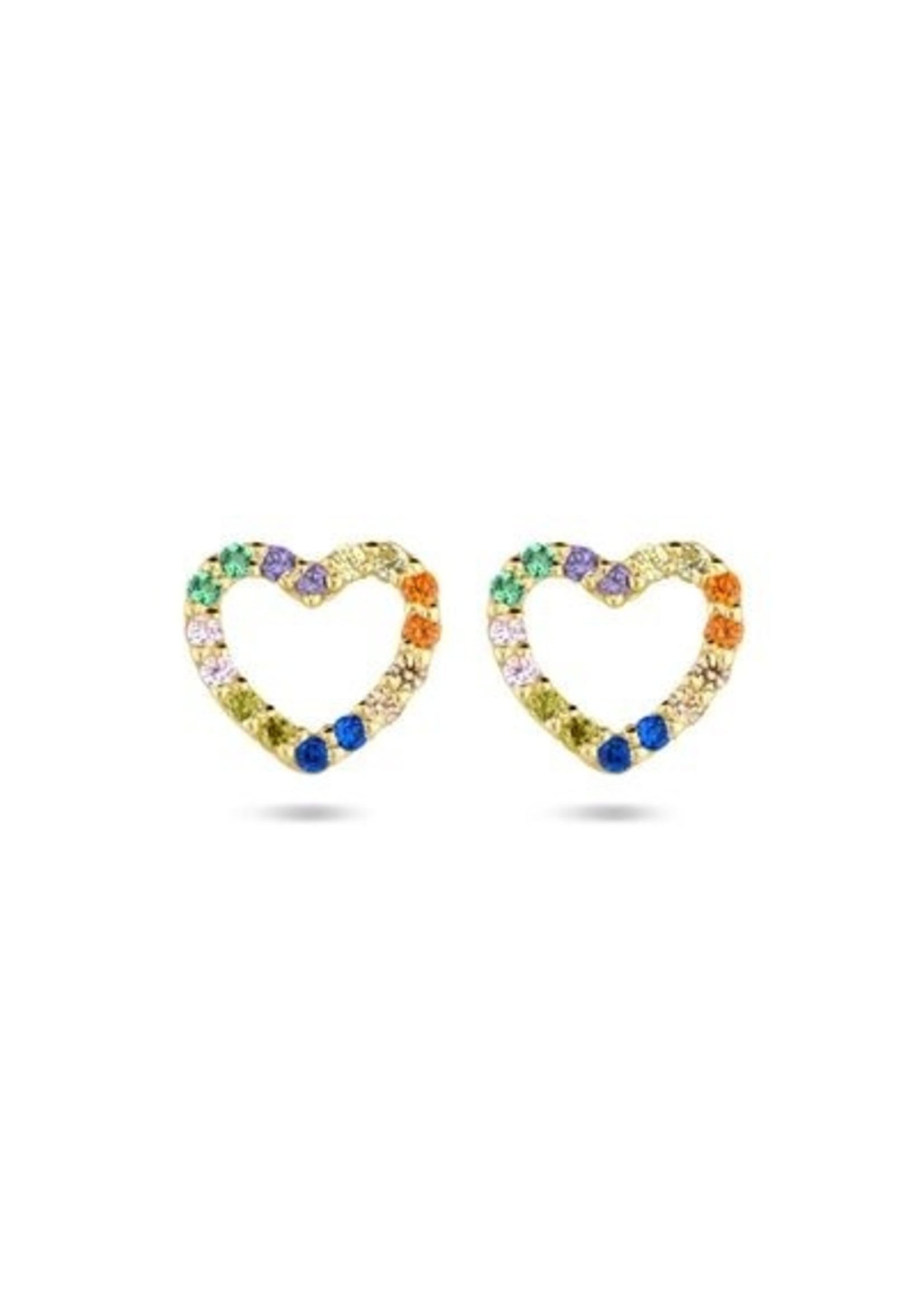 Cataleya jewels Gouden oorknoppen hart regenboog zirkonia