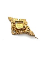 Vintage & Occasion Occasion gouden broche met 1 dollar 1852 munt