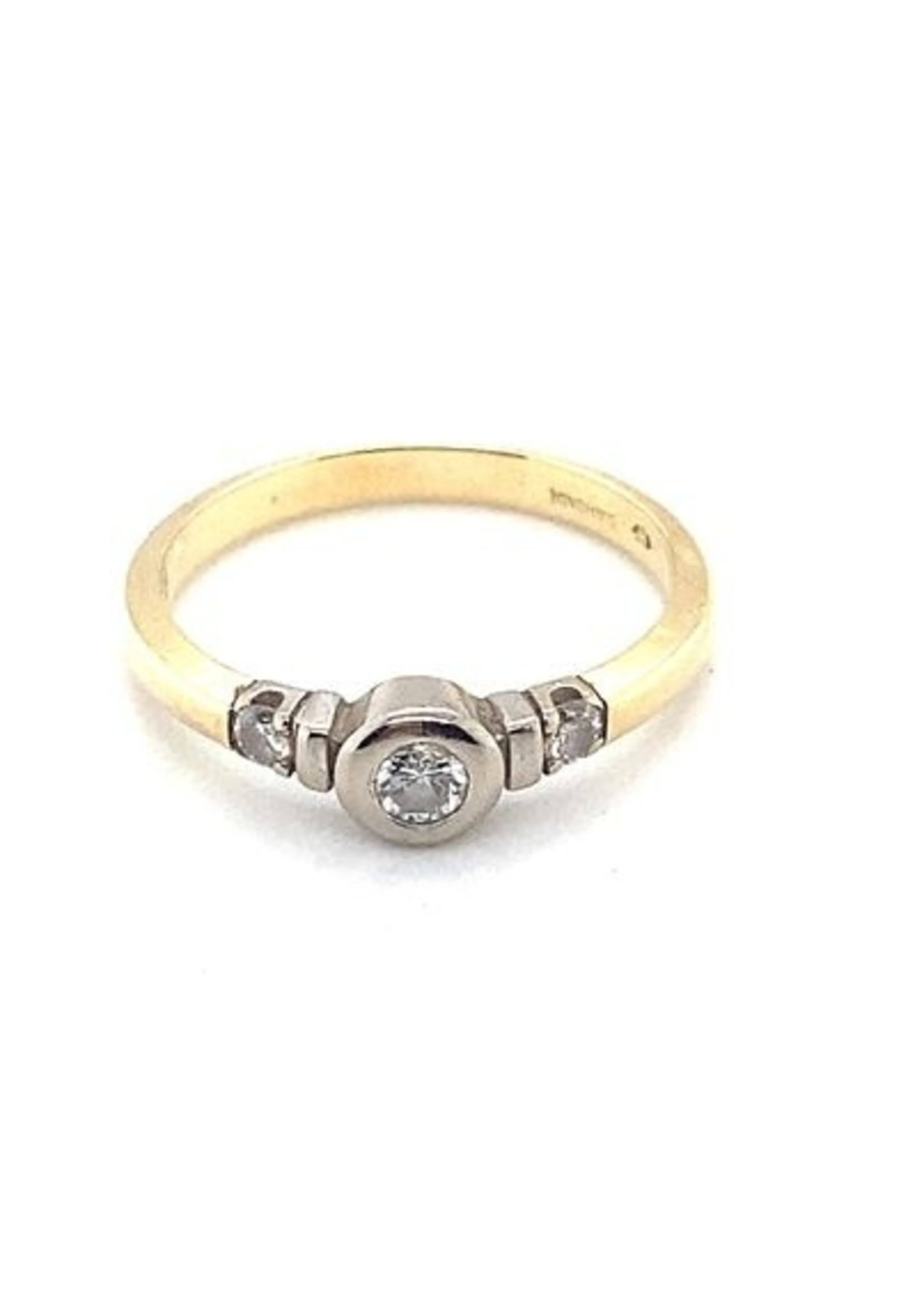 Vintage & Occasion Occasion 14k bicolor gouden Diamonde ring met diamant 0.25ct