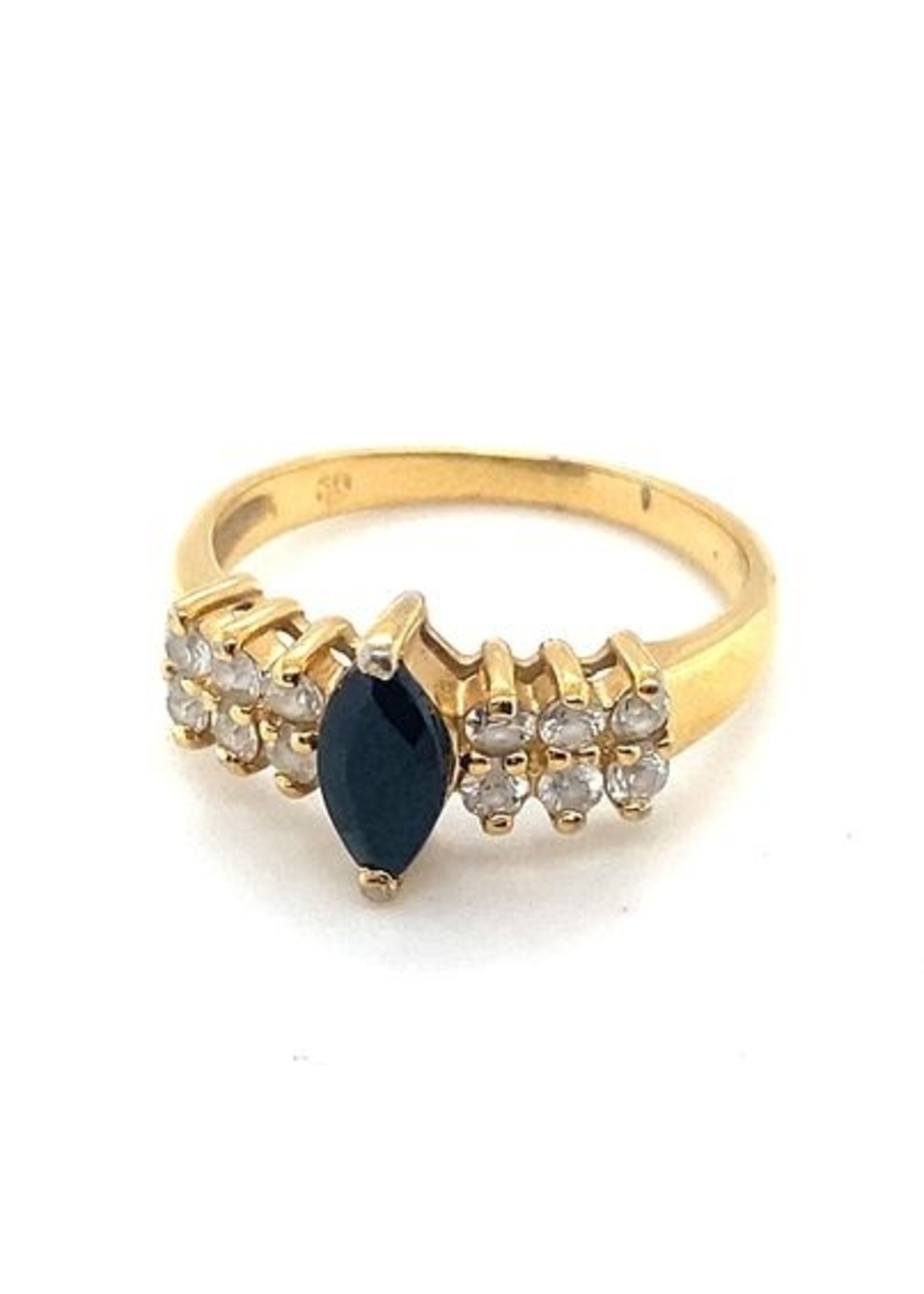 Vintage & Occasion Occasion gouden ring met saffier en zirkonia's