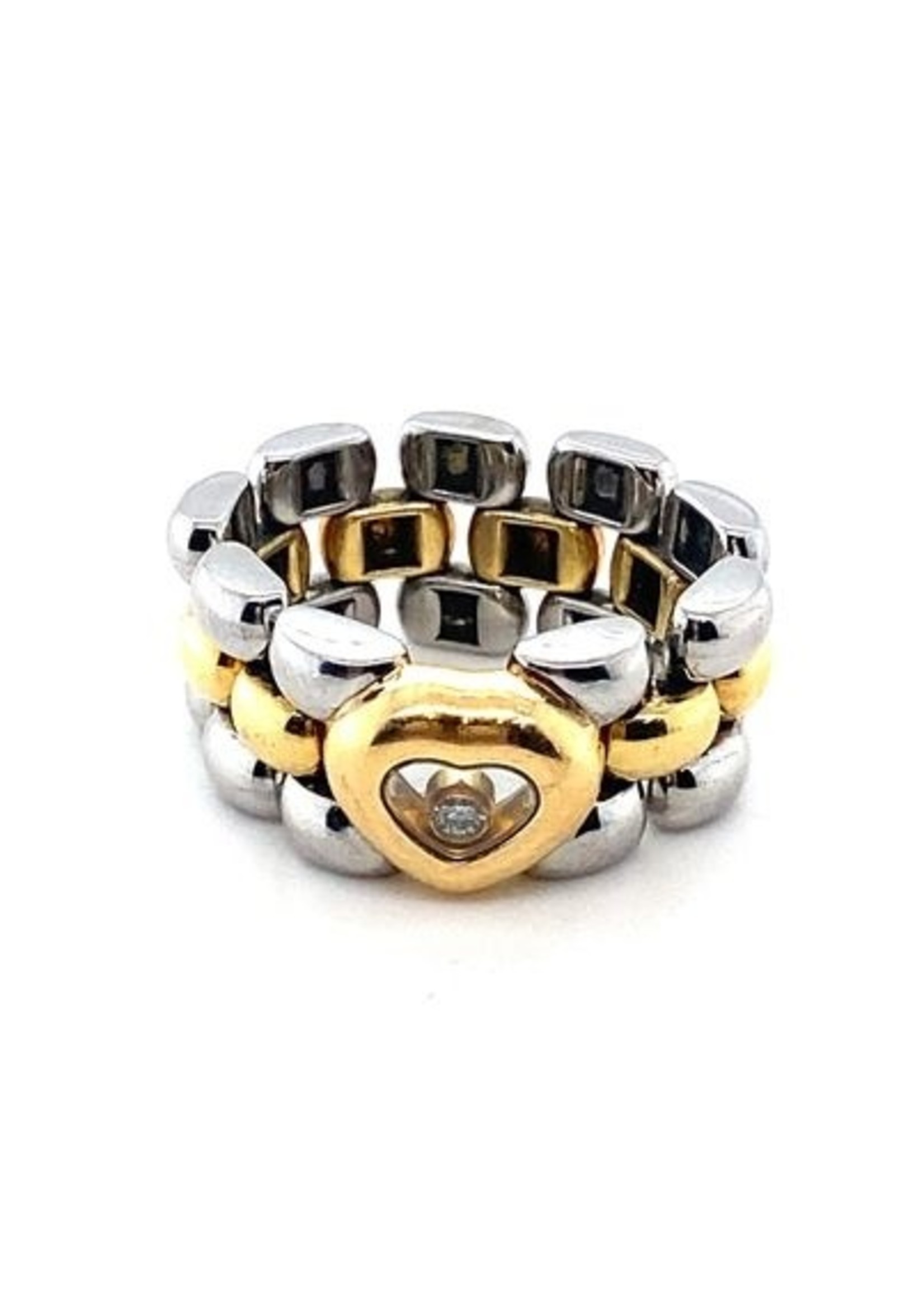 Occasion 18k bicolor gouden Chopard Happy Diamond ring maat 18