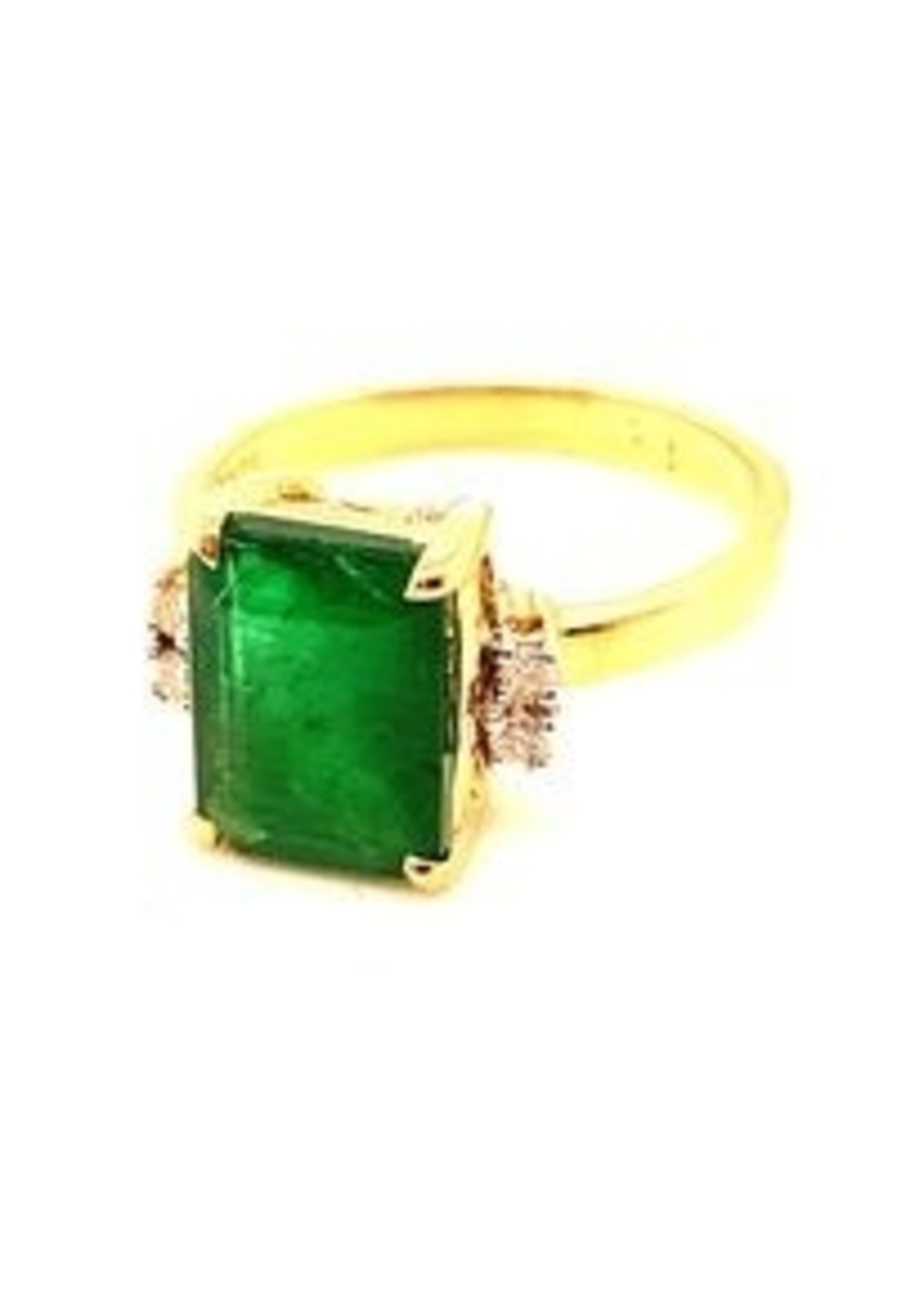 Vintage & Occasion Occasion gouden ring bezet met smaragd 3.56ct en diamant 0.10ct