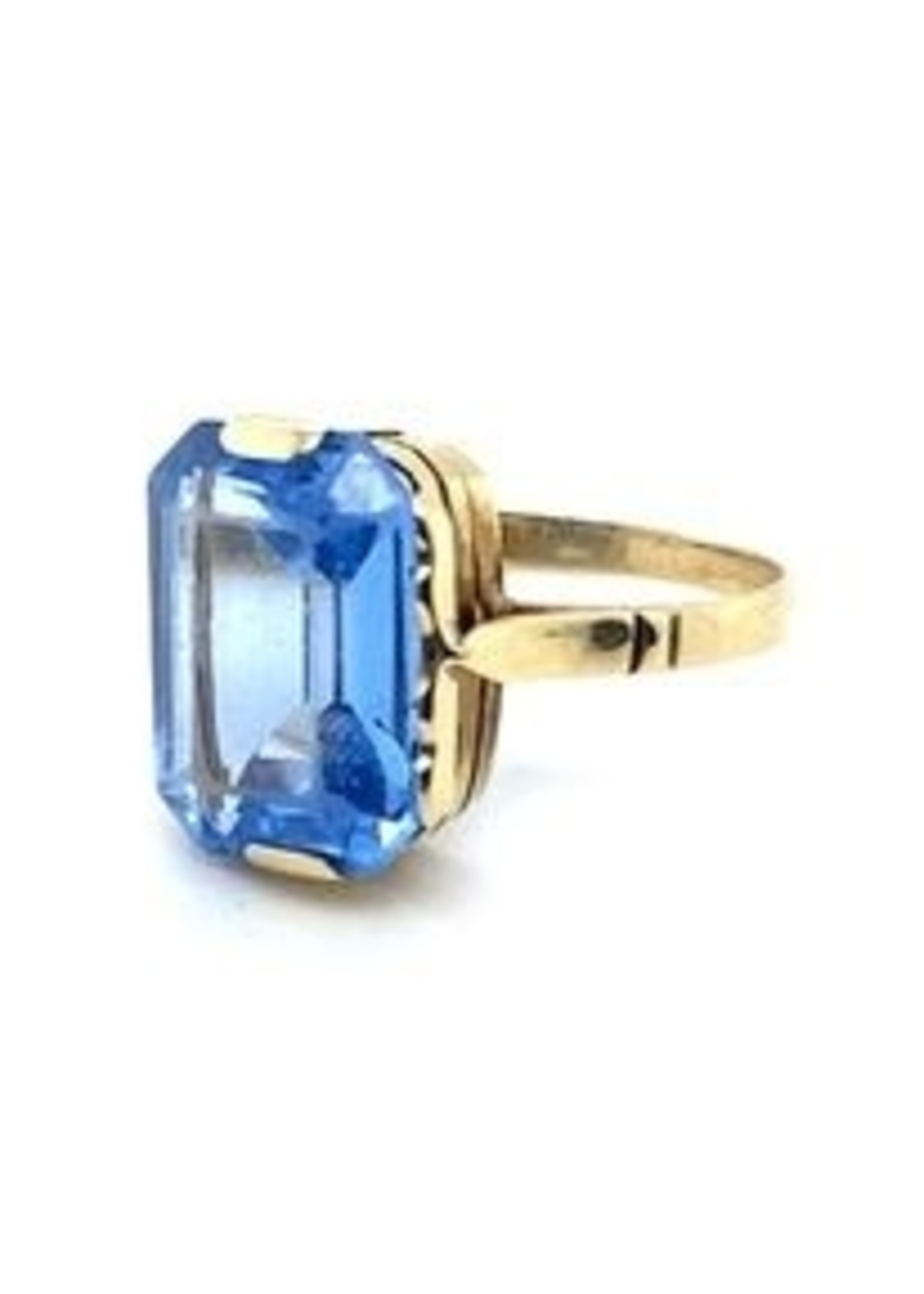 Vintage & Occasion Occasion gouden ring met achthoekige blauwe steen