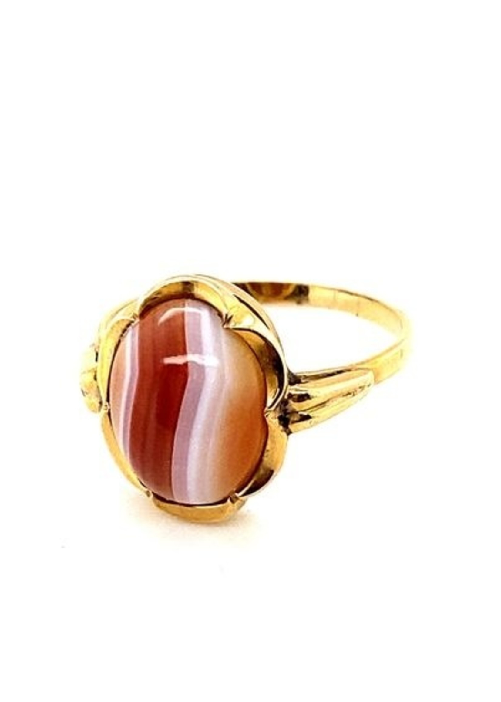 Vintage & Occasion Occasion gouden ring met gestreepte agaat