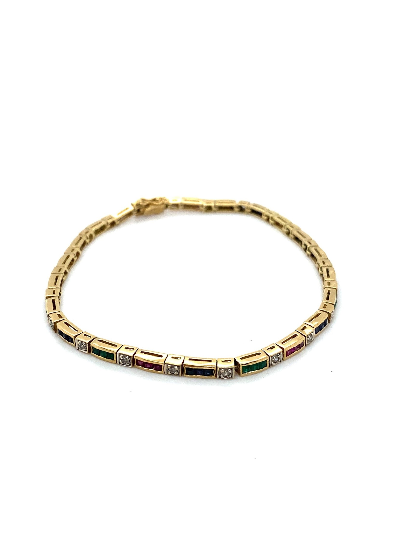 Vintage & Occasion Occasion gouden armband met saffier, smaragd en robijn