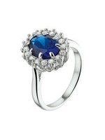 Cataleya jewels Zilveren ring zirkonia en synthetische saffier halo maat 19