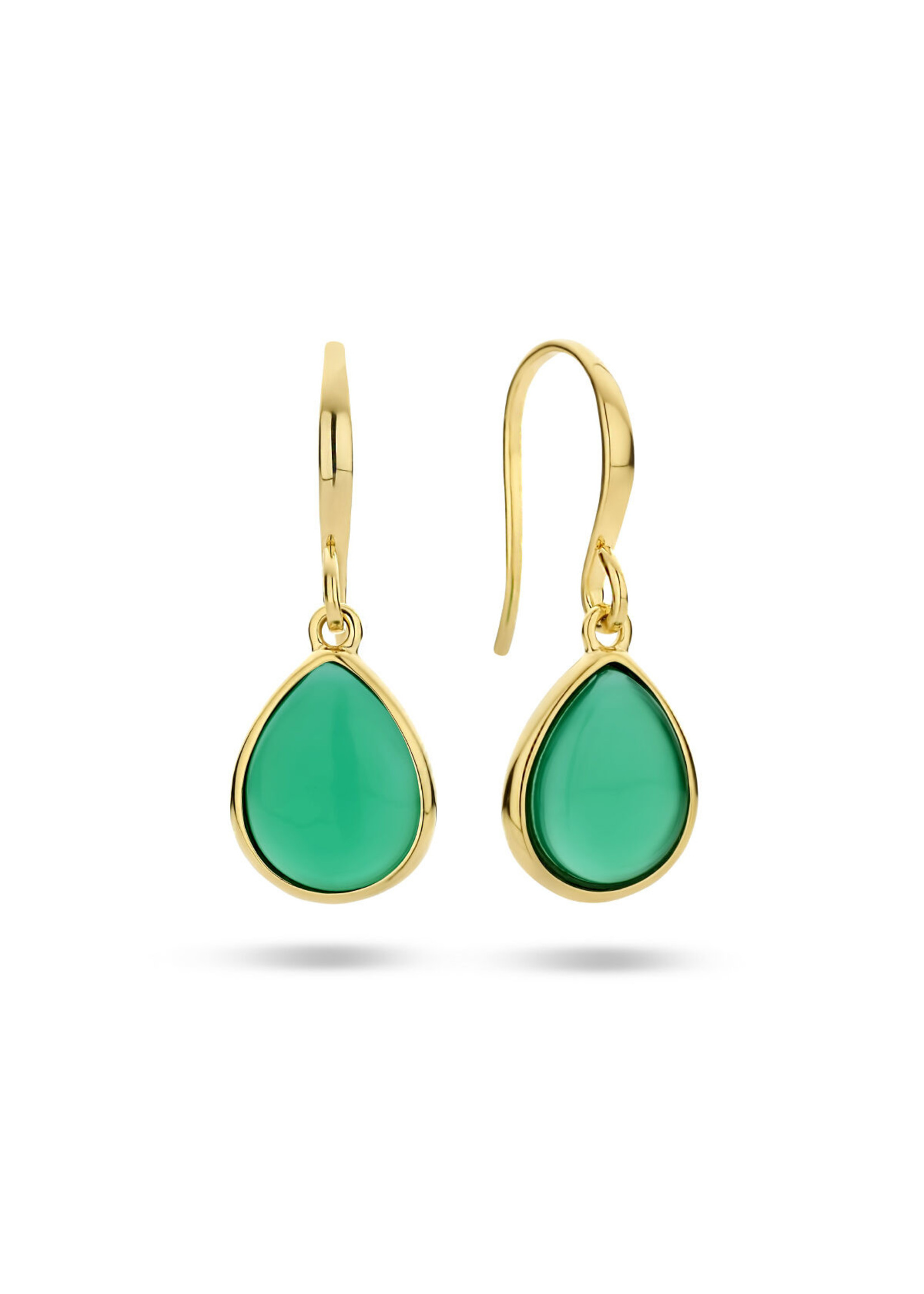 Cataleya jewels Zilveren goldplated oorhangers druppelvormig met groene agaat