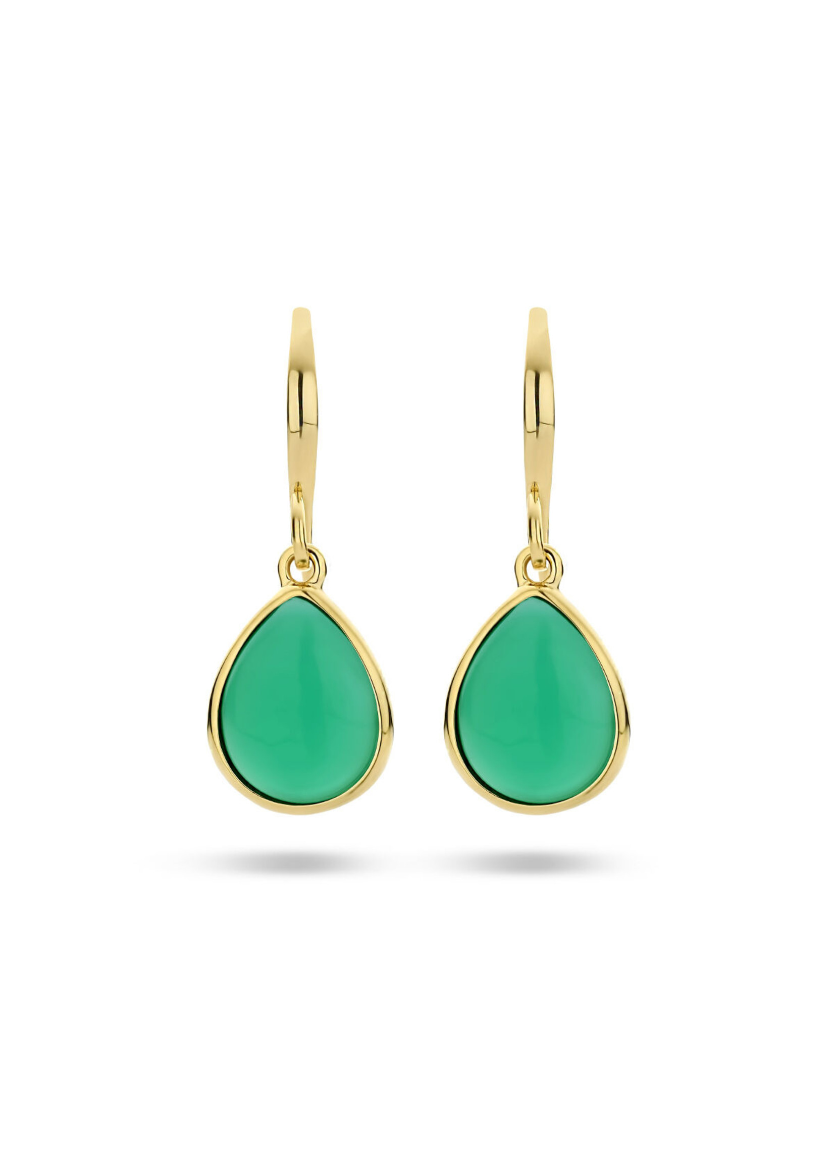 Cataleya jewels Zilveren goldplated oorhangers druppelvormig met groene agaat