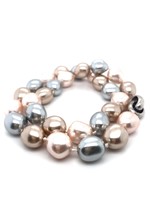 Cataleya jewels Geknoopt synthetisch parelcollier, roze en grijs teinten met zilveren sluiting