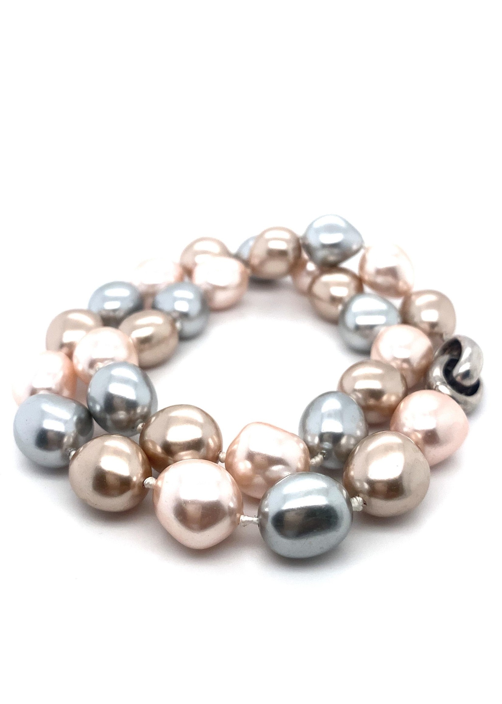 Cataleya jewels Geknoopt synthetisch parelcollier, roze en grijs teinten met zilveren sluiting