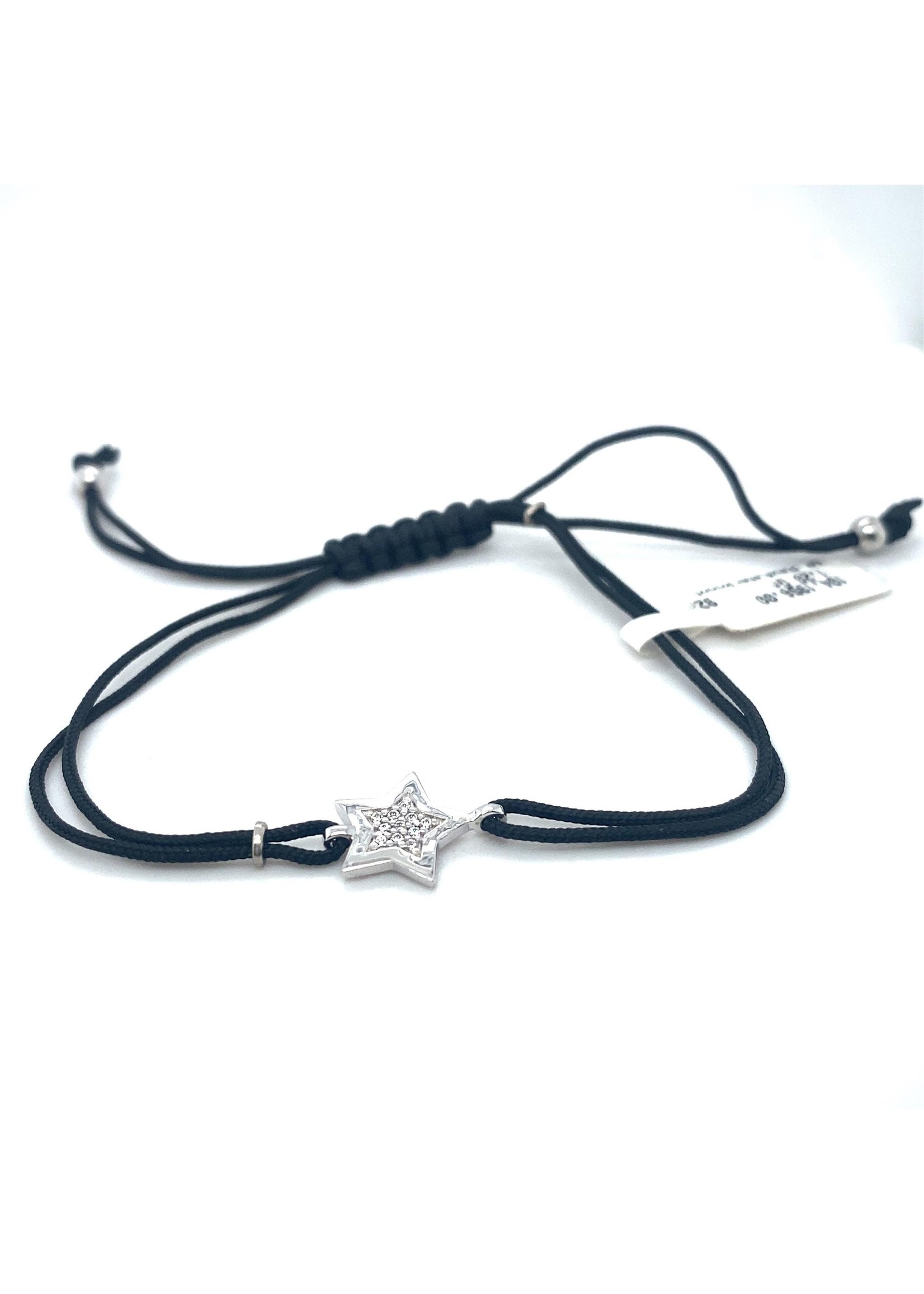 Cataleya jewels Zwarte verstelbare koordarmband met zilveren ster met zirkonia's