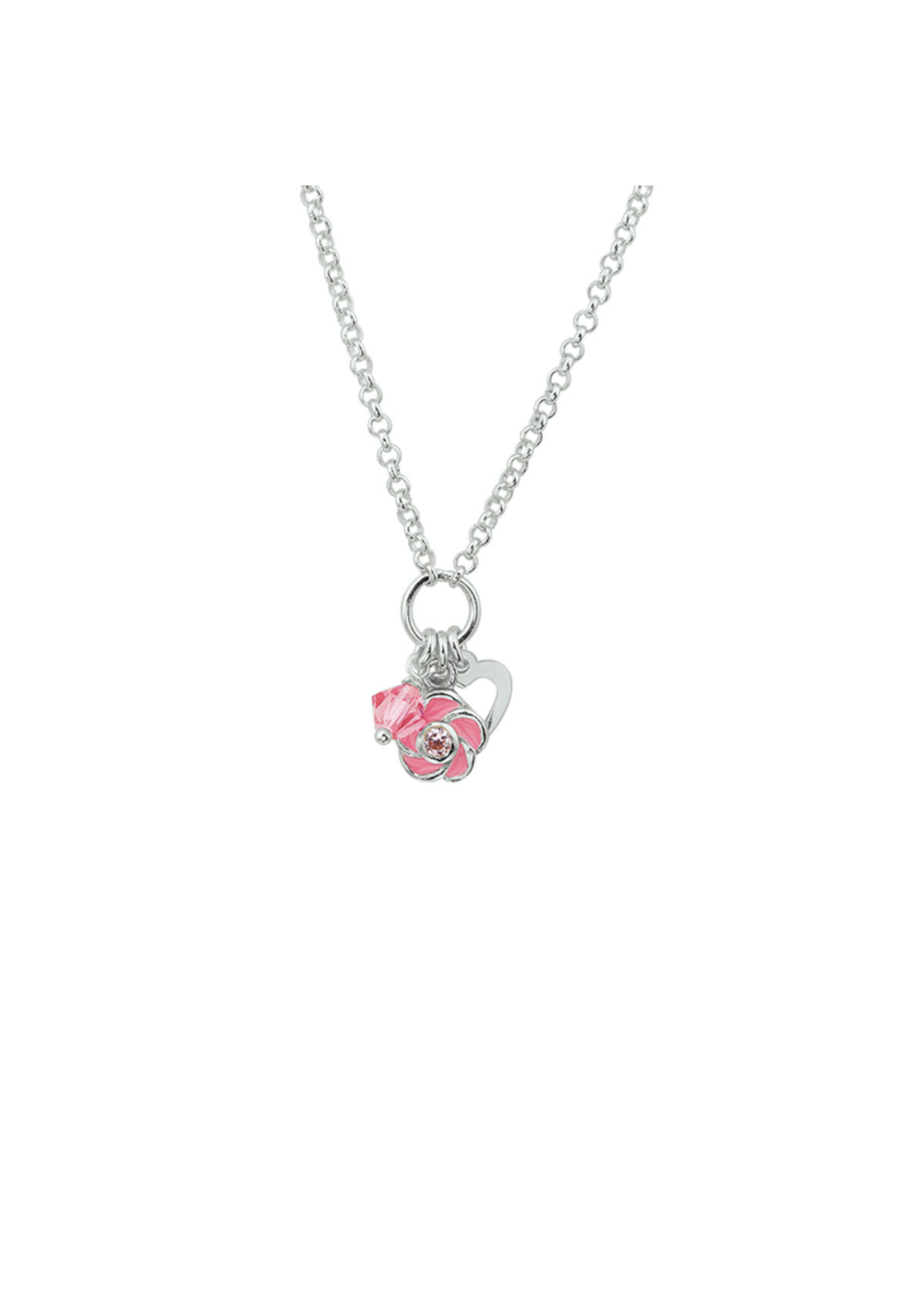 Cataleya jewels Zilveren collier bloem en roze zirkonia 35 + 5 cm