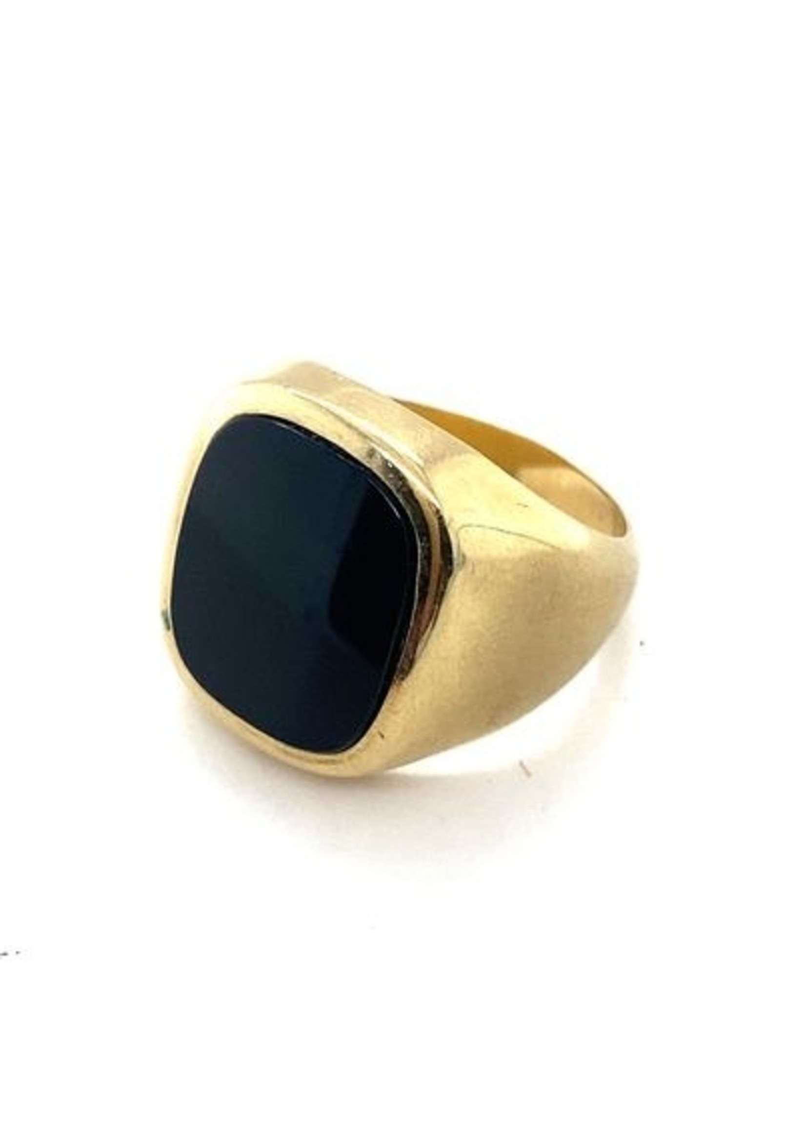 Vintage & Occasion Occasion gouden zegelring met zwarte onyx stomphoekige steen