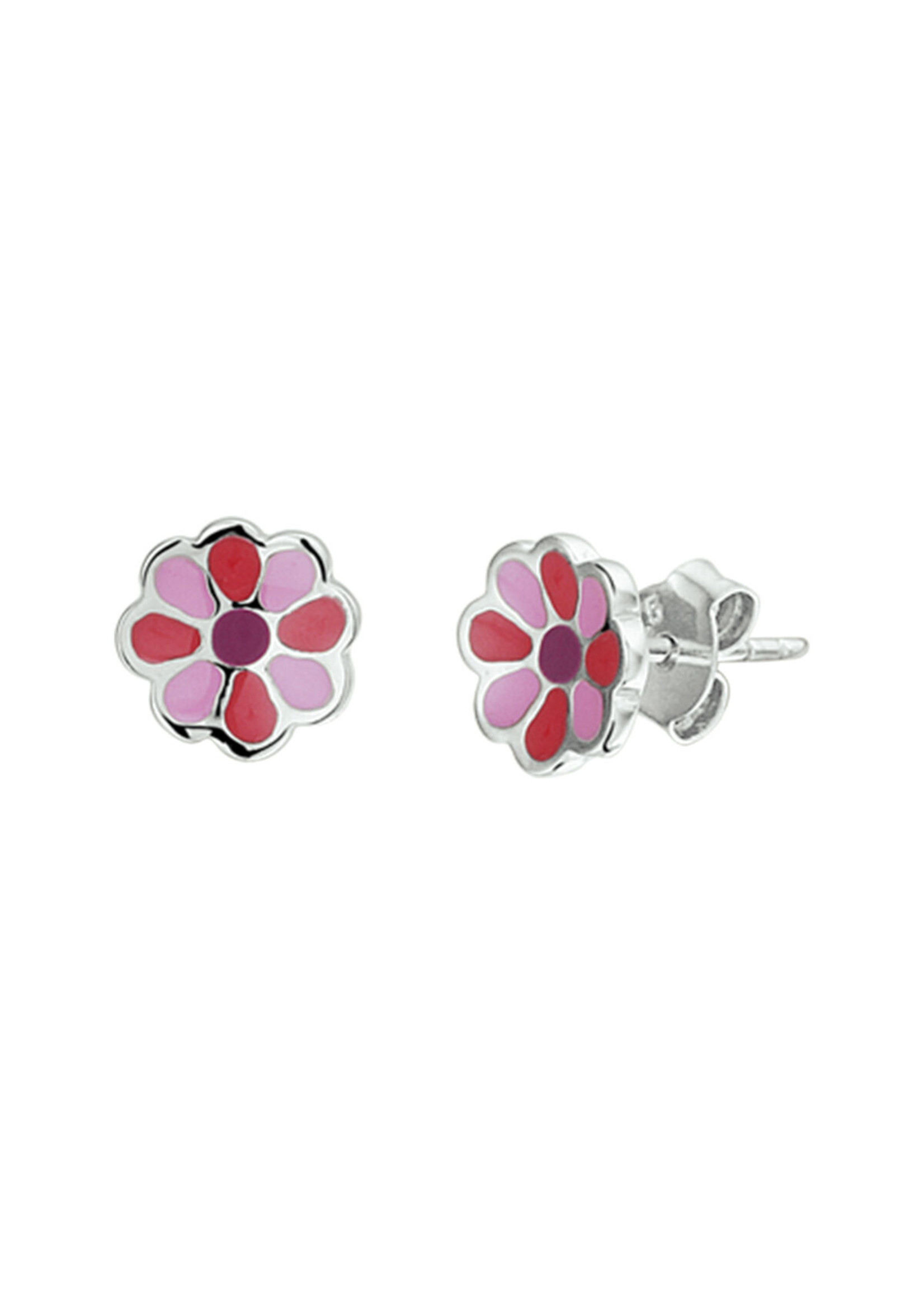 Cataleya jewels Zilveren oorknoppen bloem roze rood