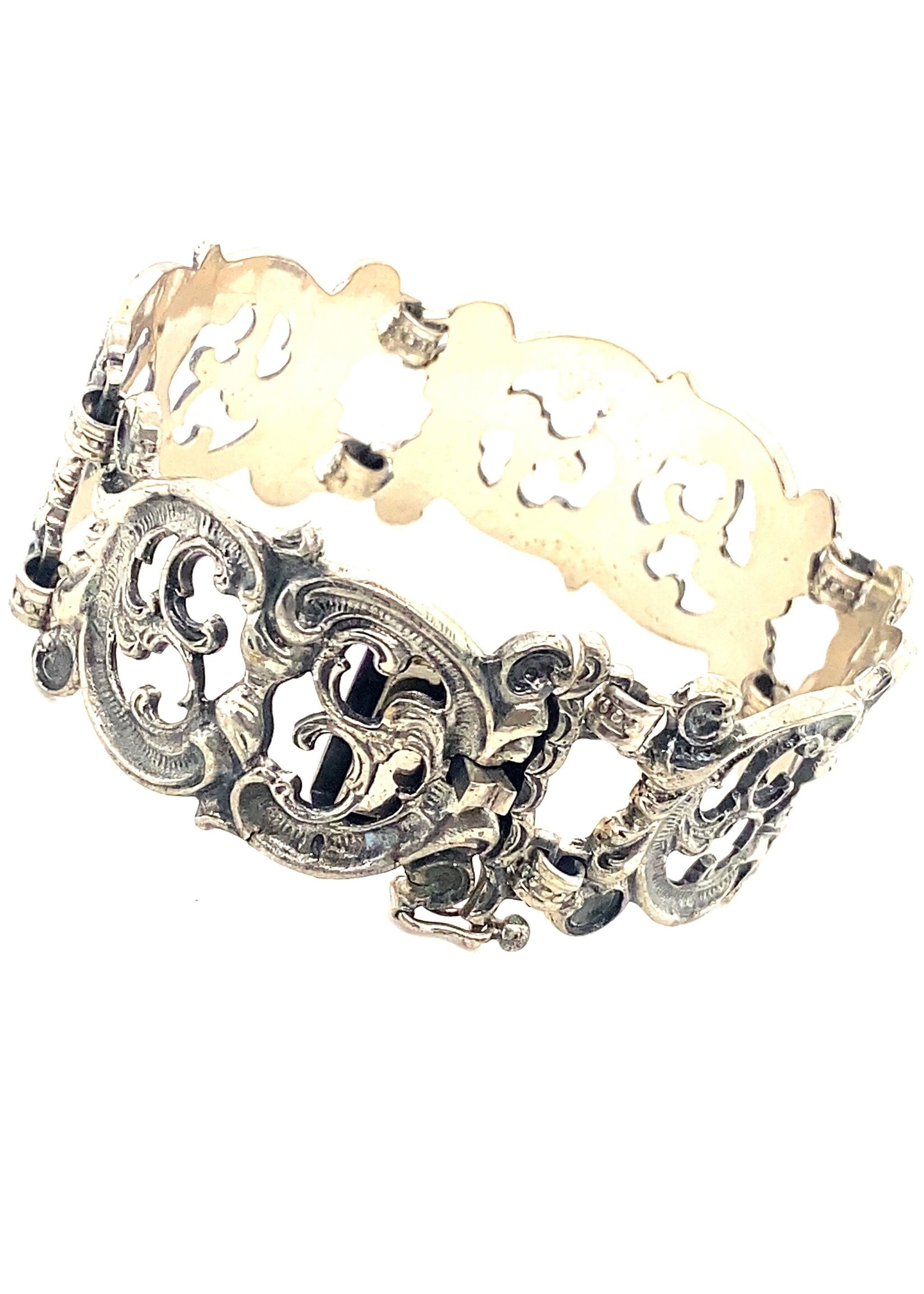Vintage & Occasion Occasion zilveren brede armband met barokvormige schakels